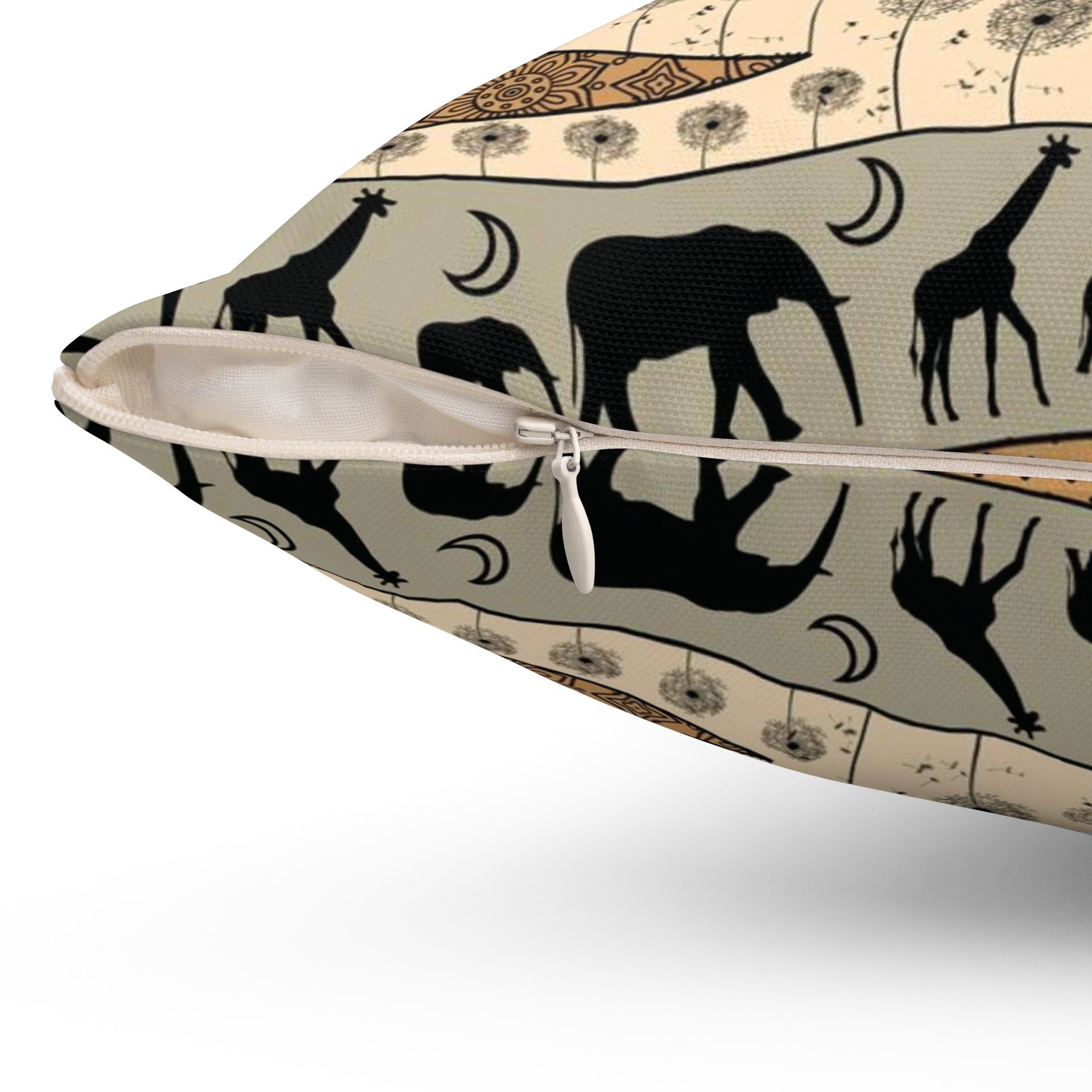 Neutral African Art Pillow hidden zipper
