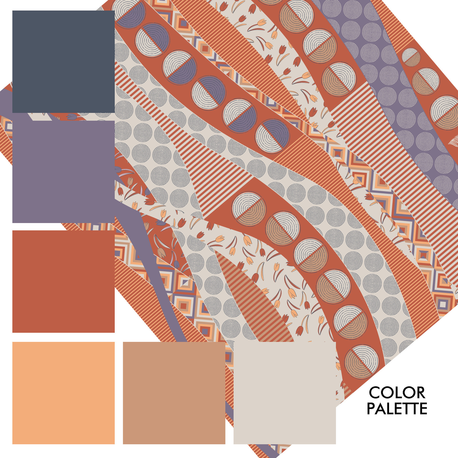 Terracotta and Lavender Abstract Geometric Window Curtains, color palette