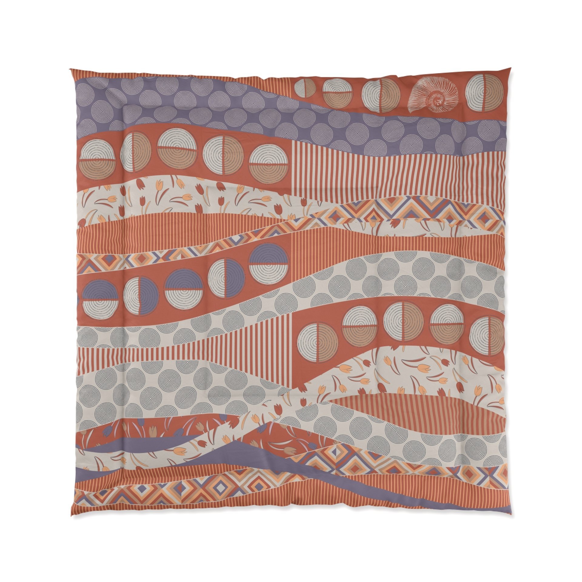 Terracotta & Lavender Abstract Geometric comforter queen