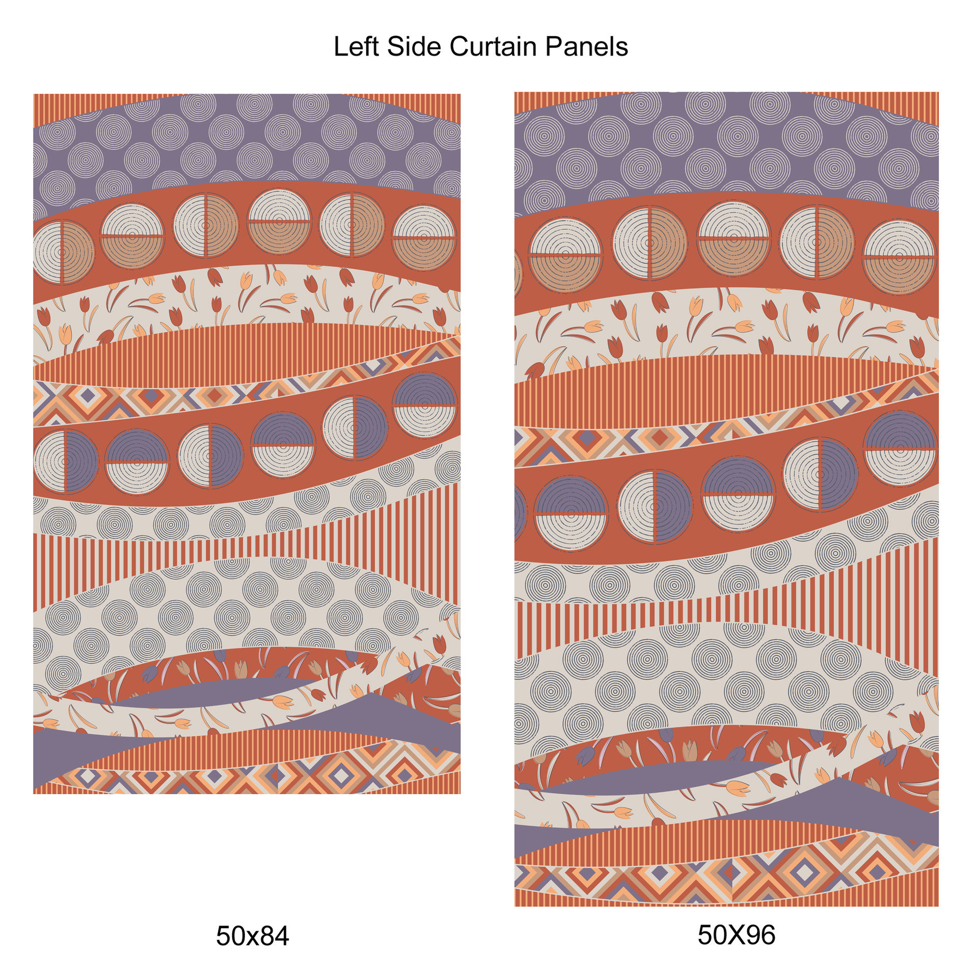 Terracotta and Lavender Abstract Geometric Window Curtains, Left Panels