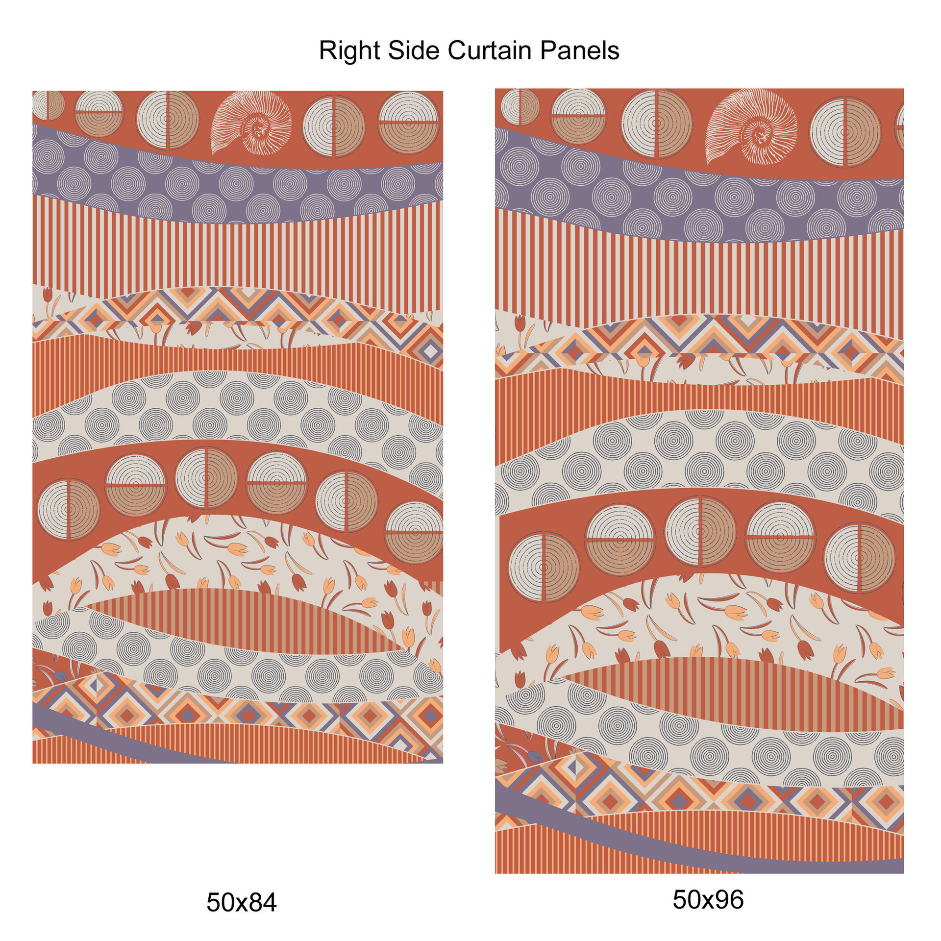 Terracotta and Lavender Abstract Geometric Window Curtains, Right Panels