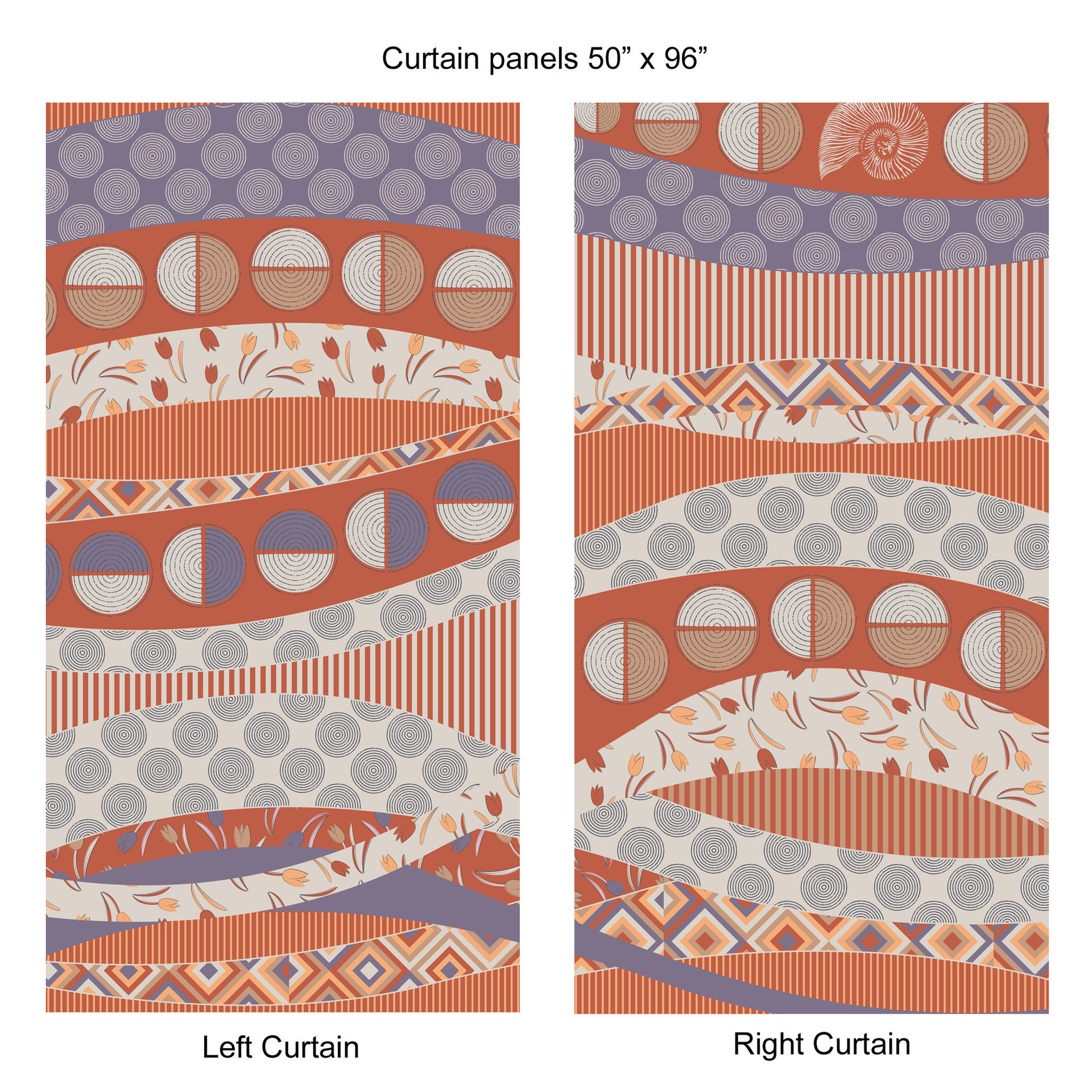 Terracotta and Lavender Abstract Geometric Window Curtains, 96" long