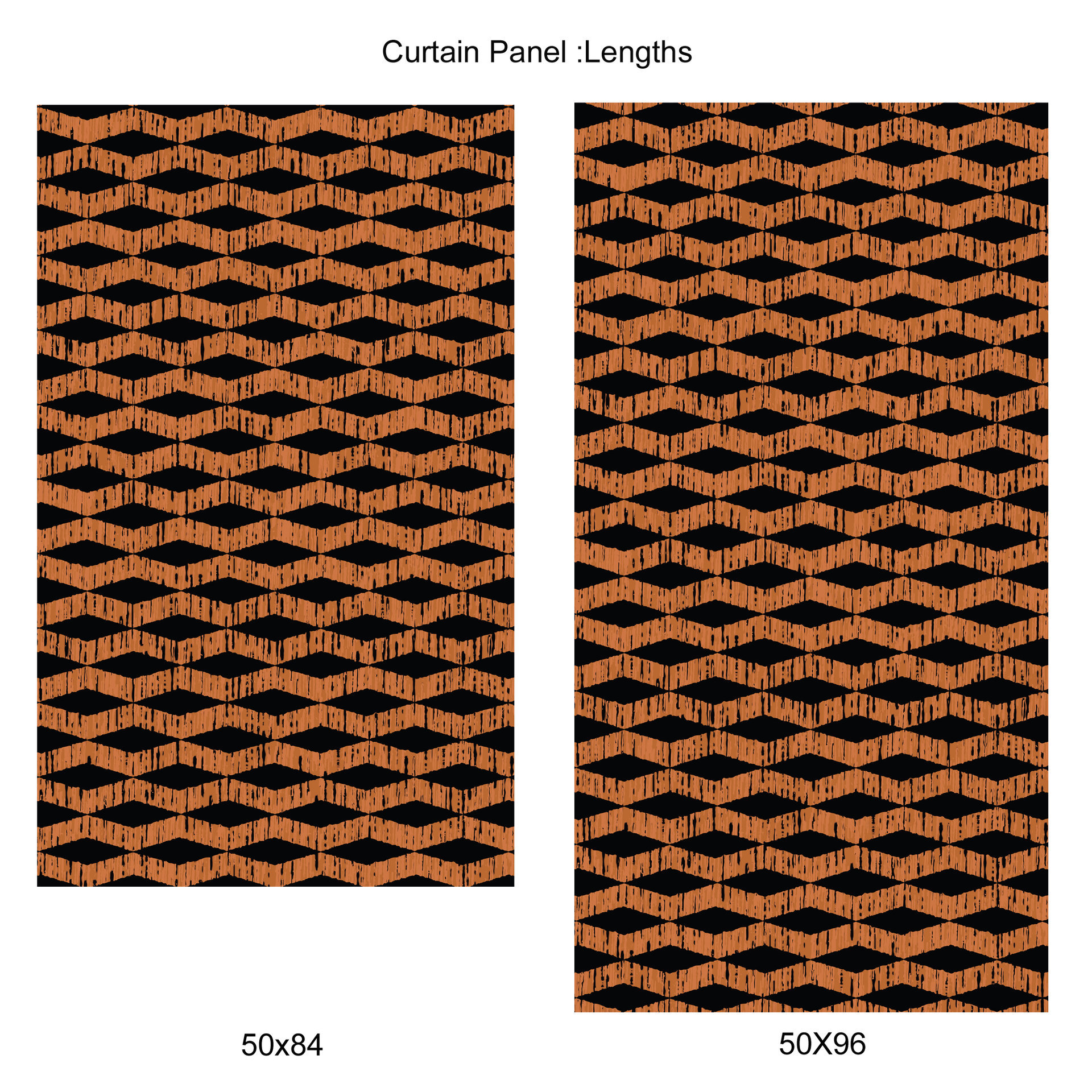 Black & Copper Rustic Boho Window Curtains, Rod Pocket Panels