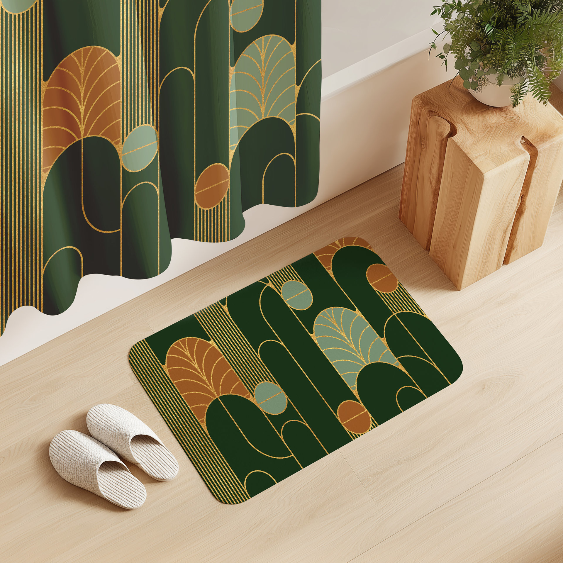 Forest Green Minimalist Art Deco Shower Curtain
