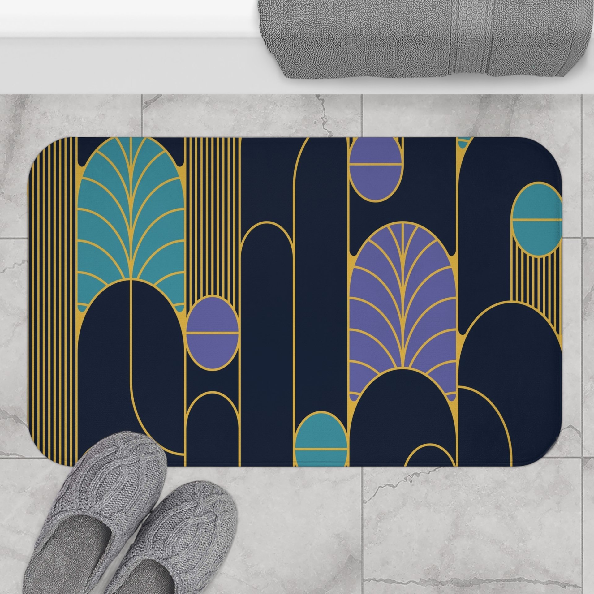 Navy Blue Art Deco Shower Curtain