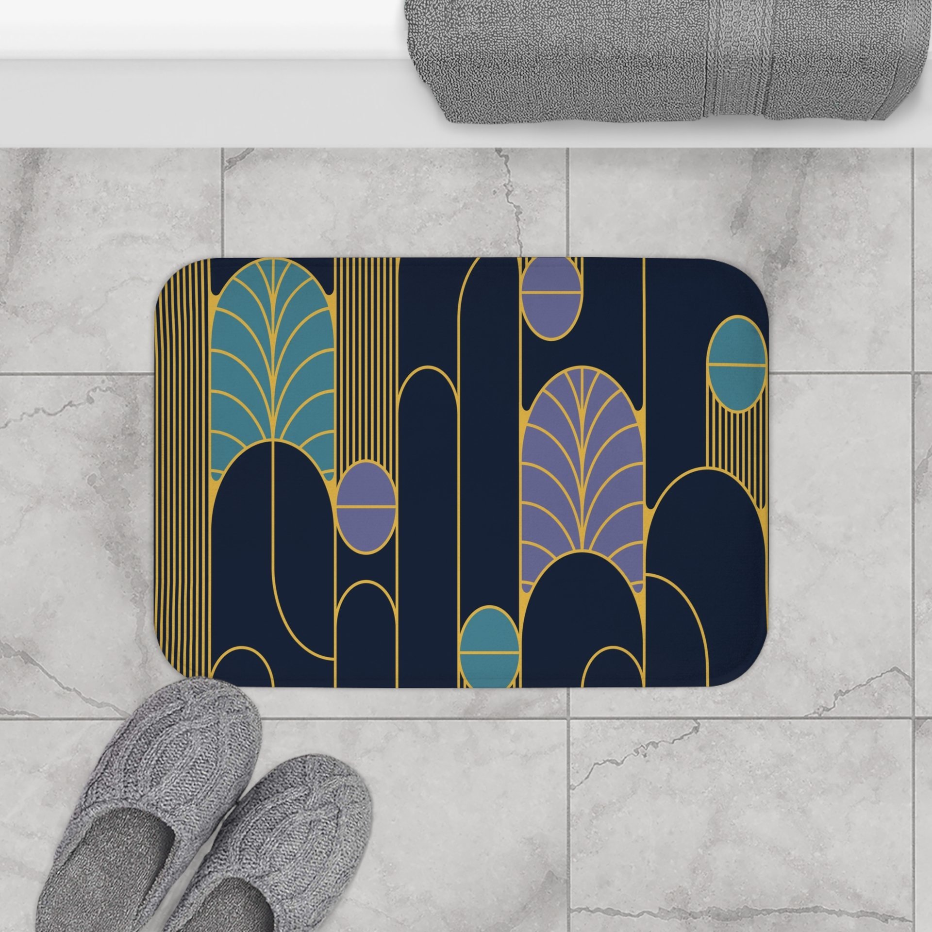 Navy Blue Art Deco Shower Curtain