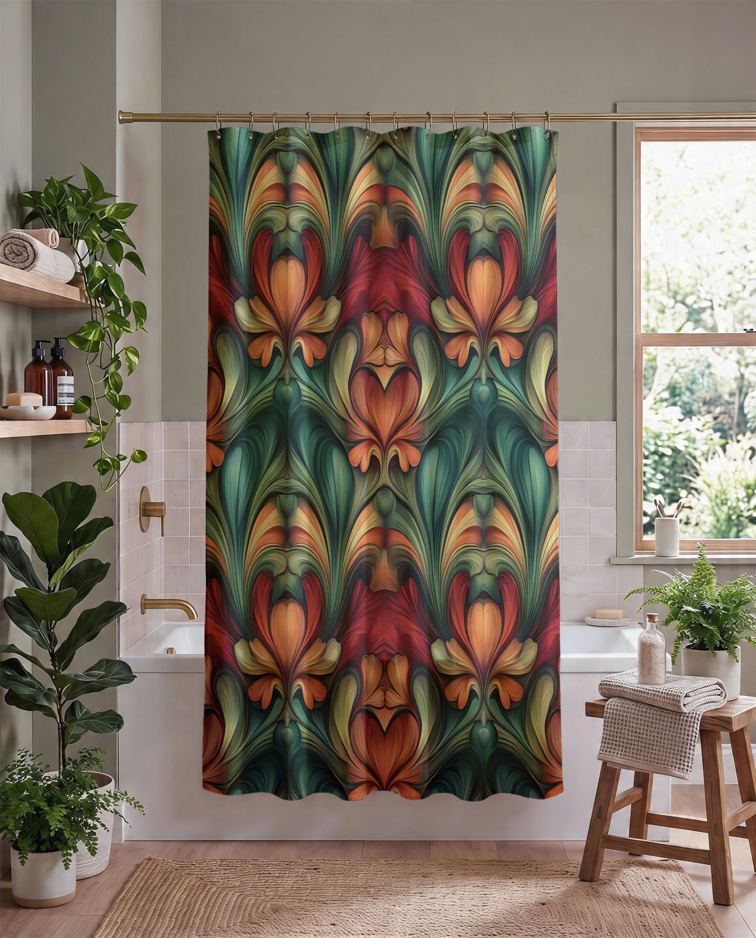 Art Nouveau Floral Shower Curtain
