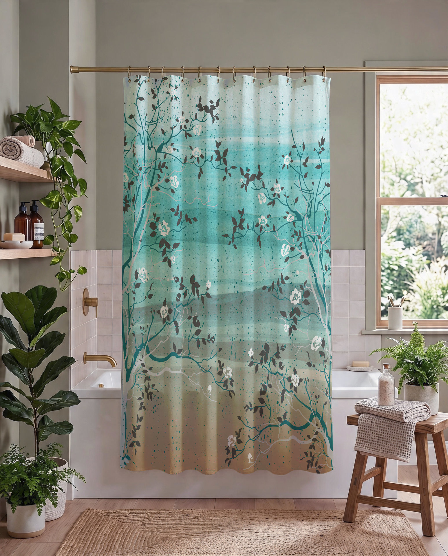 Tropical Beach Shower Curtain, Bath Mat