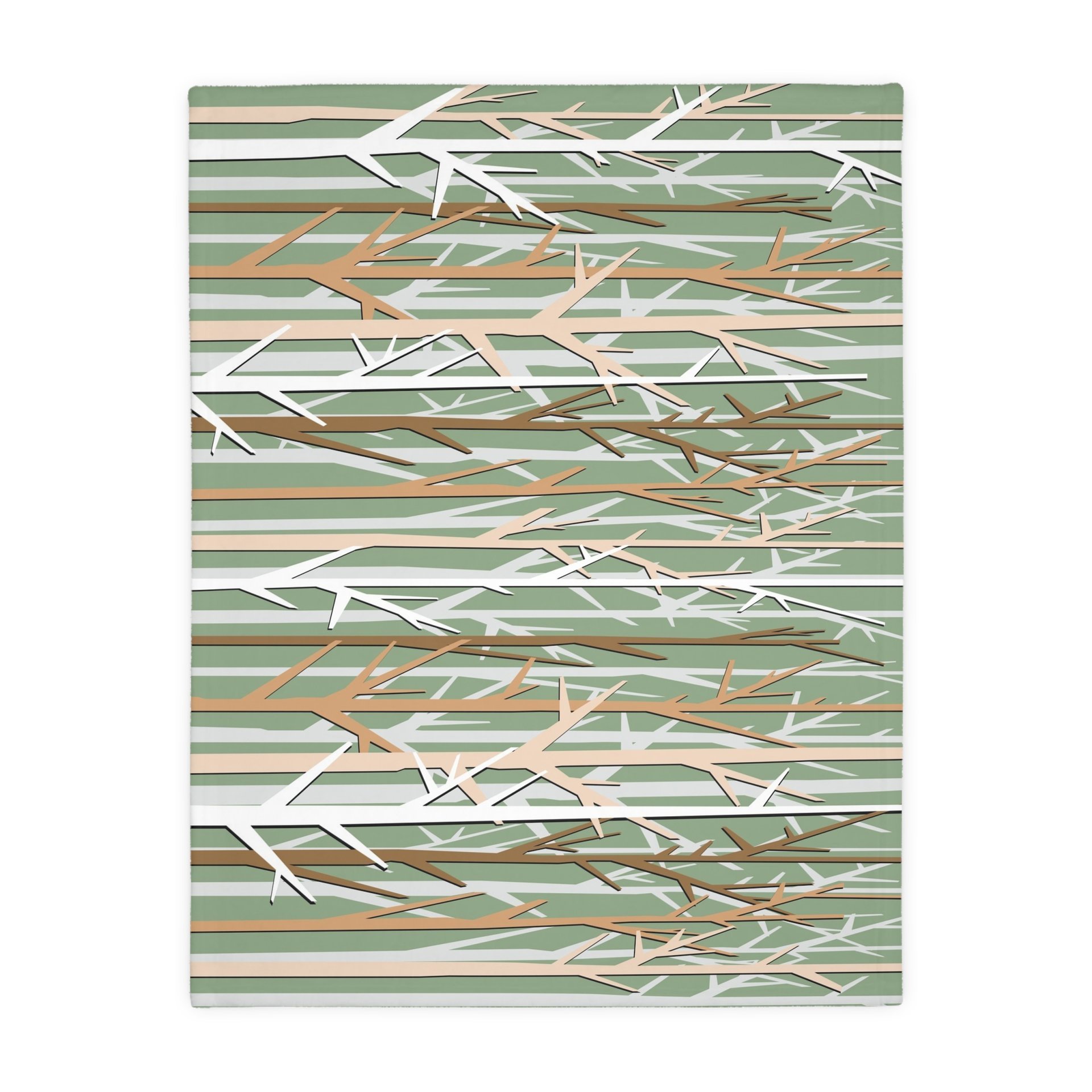 winter forest design blanket in an earthy color palette of tan, brown, sage green and white