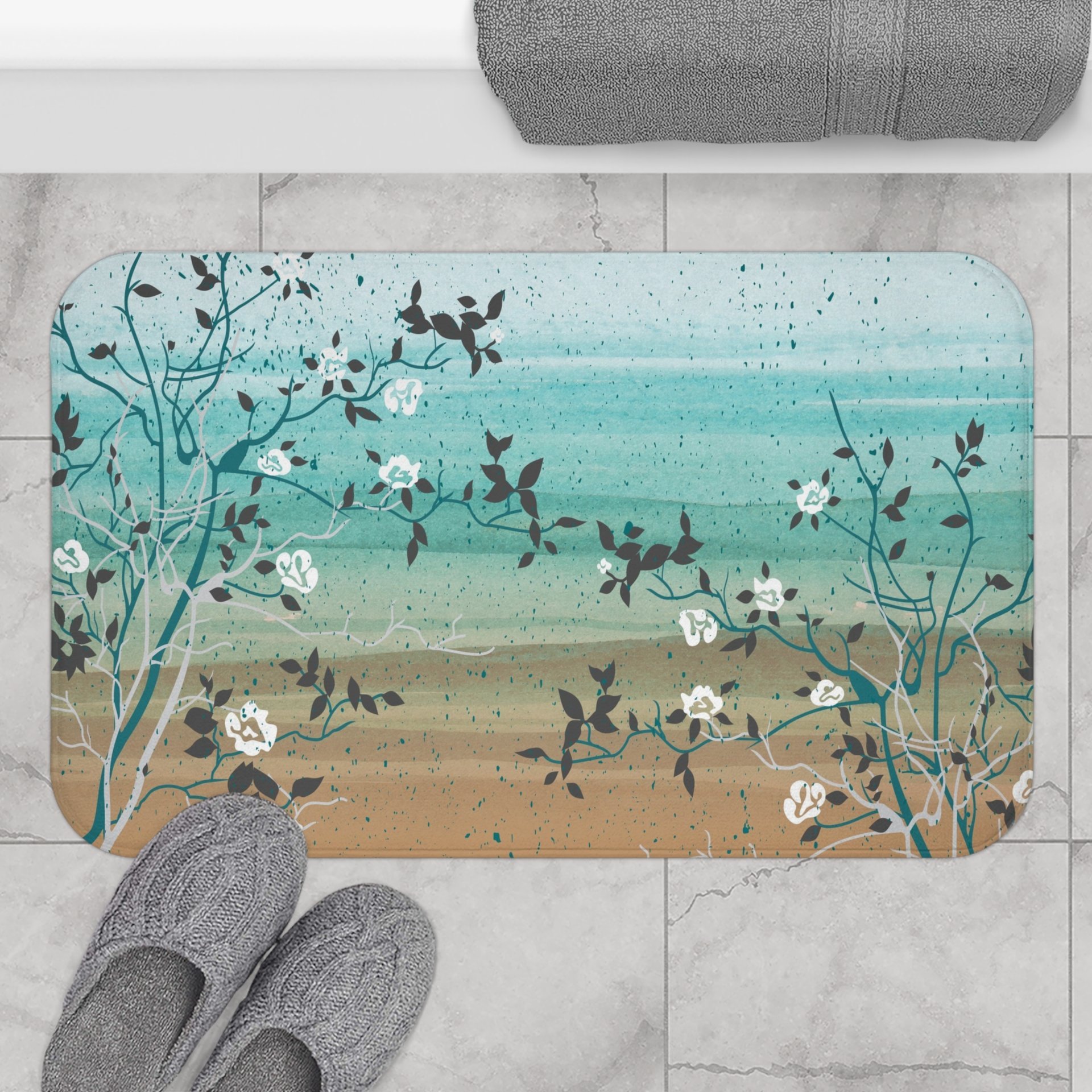 Tropical Beach Shower Curtain, Bath Mat