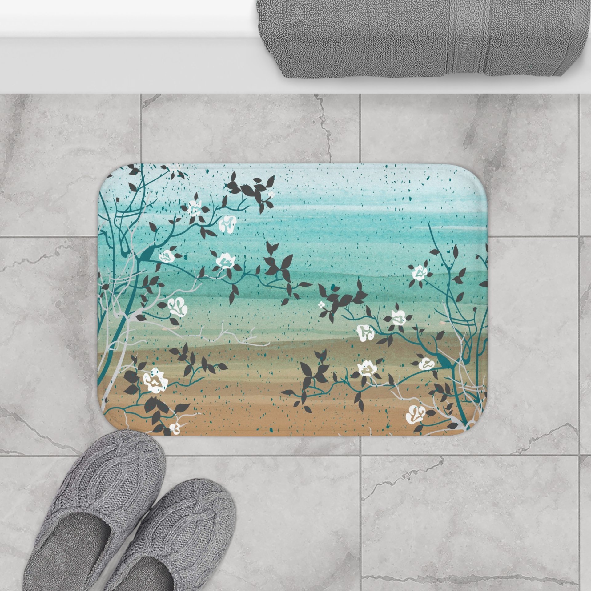 Tropical Beach Shower Curtain, Bath Mat