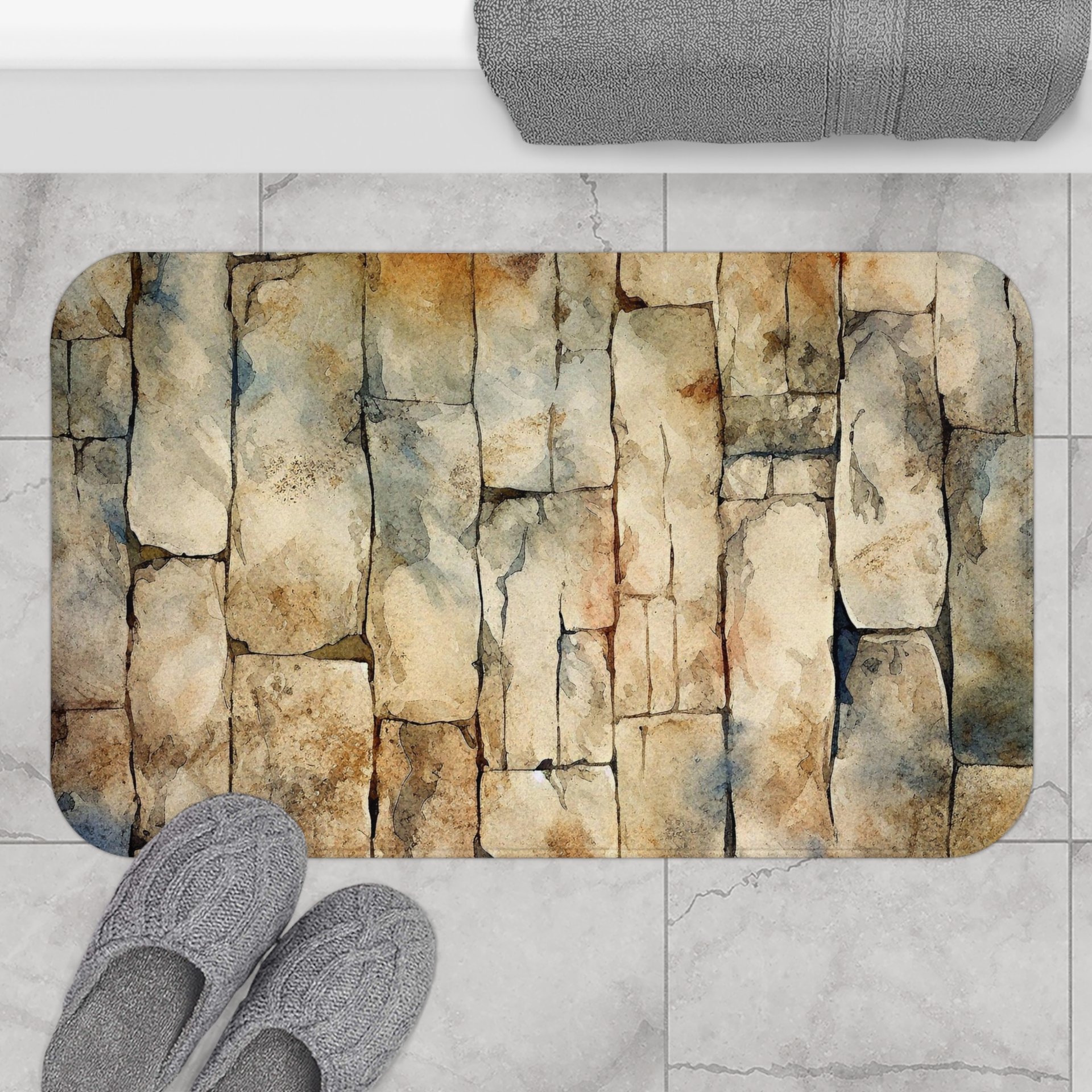 Rustic Sandstone Shower Curtain, Bath Mat