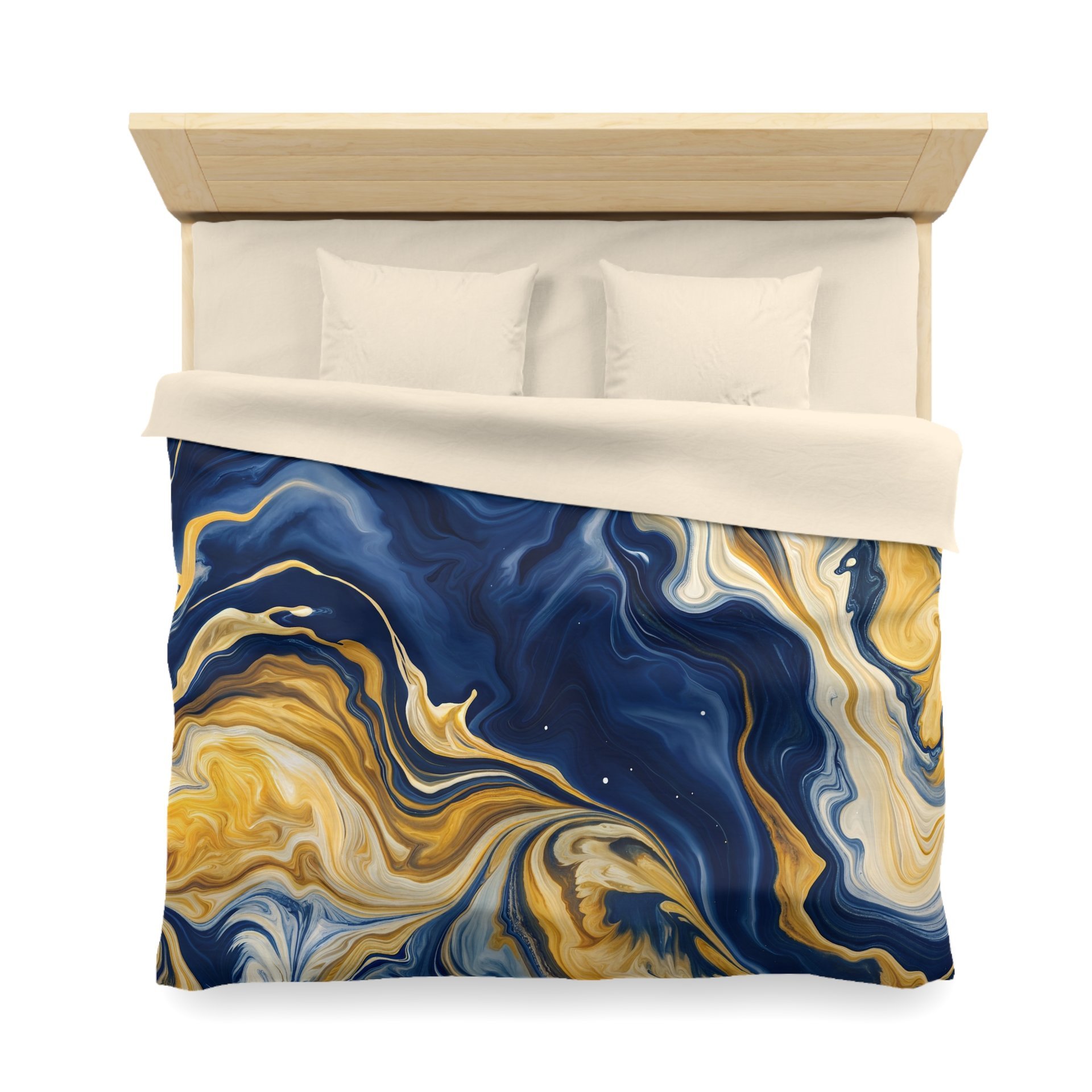 Navy Blue and Gold Abstract Fluid Art king duvet cover