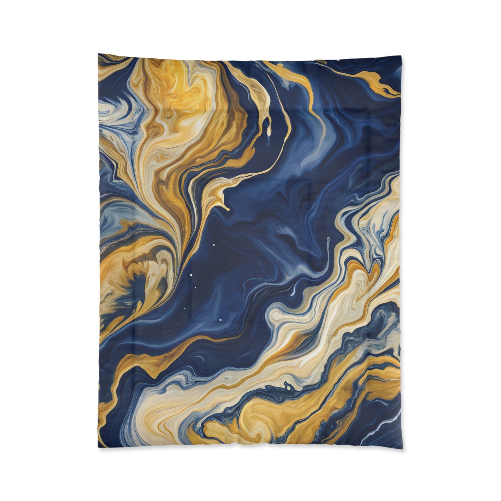 Navy Blue and Gold Abstract Fluid Art twin comforter