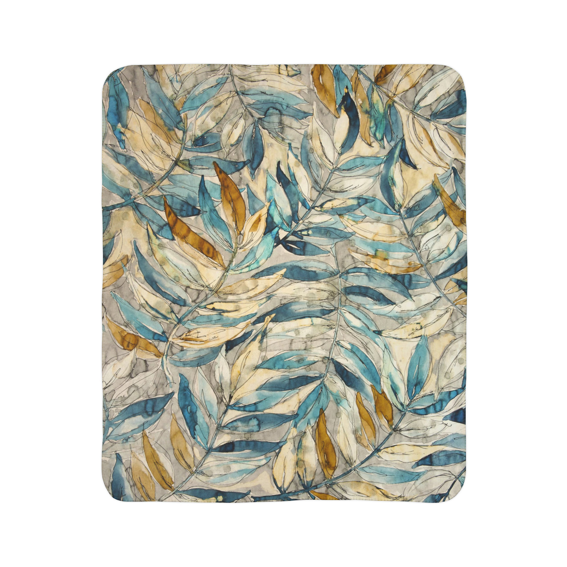 Flatlay Watercolor Leaves Fleece Blanket
