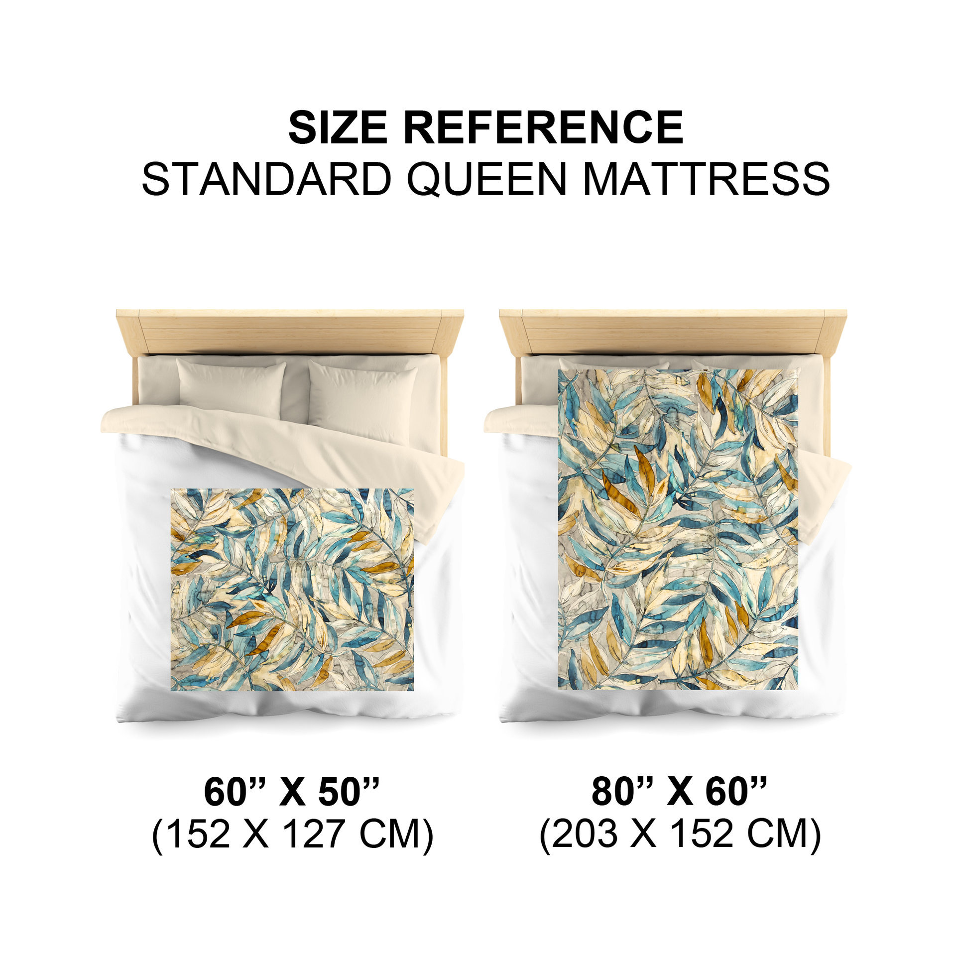 Watercolor Leaves Fleece Blanket size chart