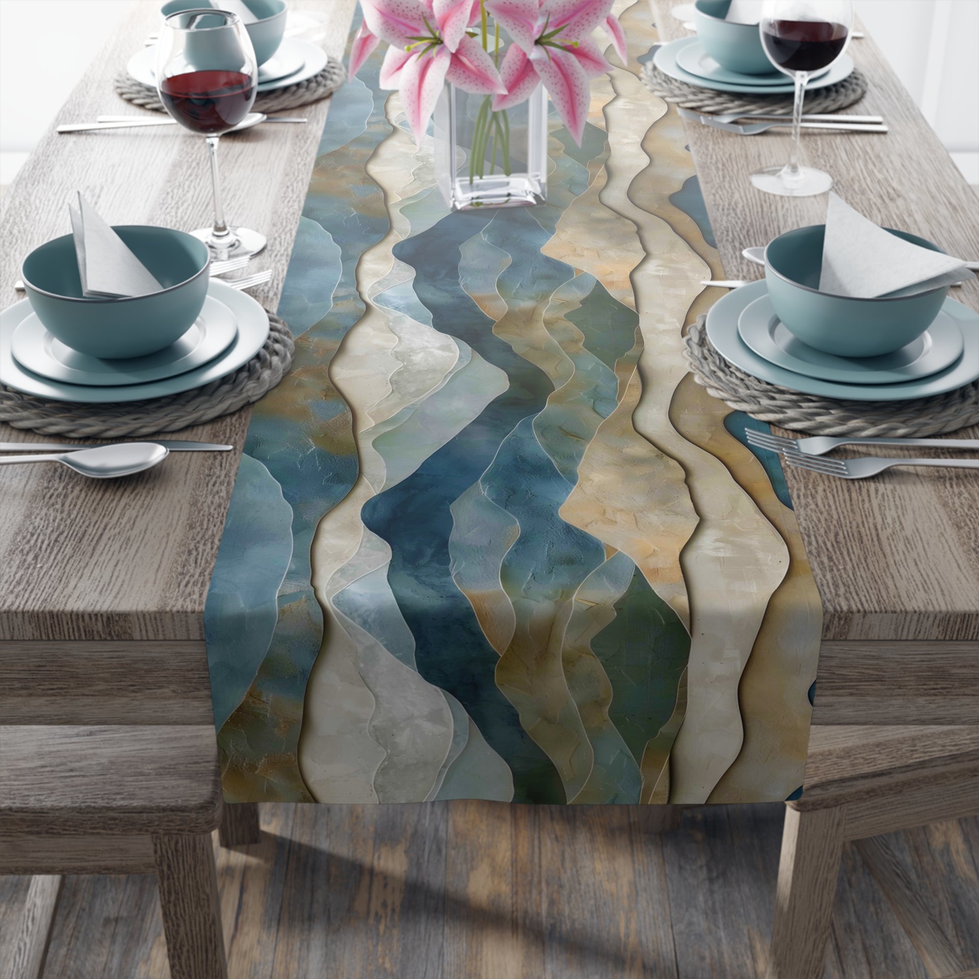 Abstract Wavy Stripes Table Runner