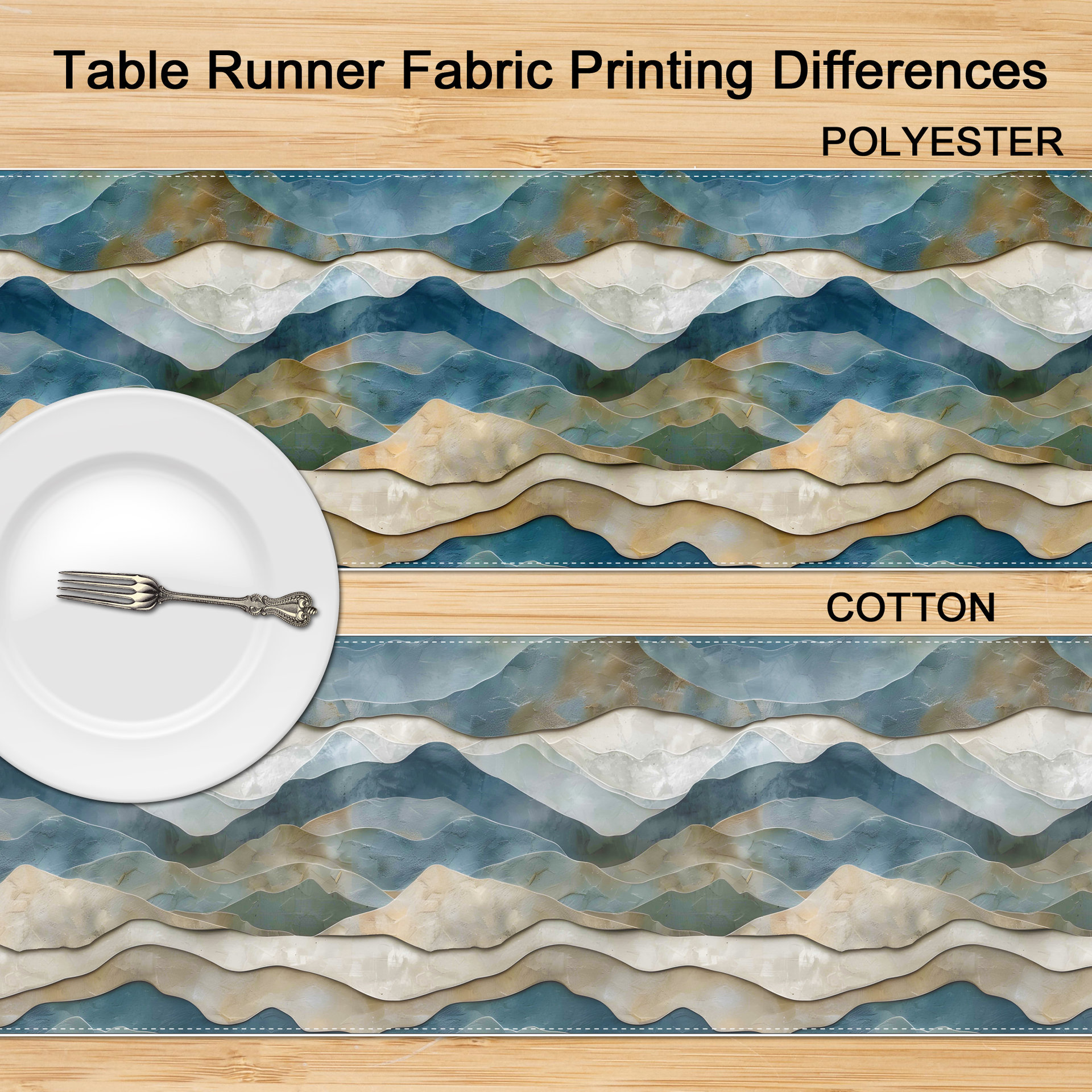 Printing differences between poly and cotton fabric on table runners