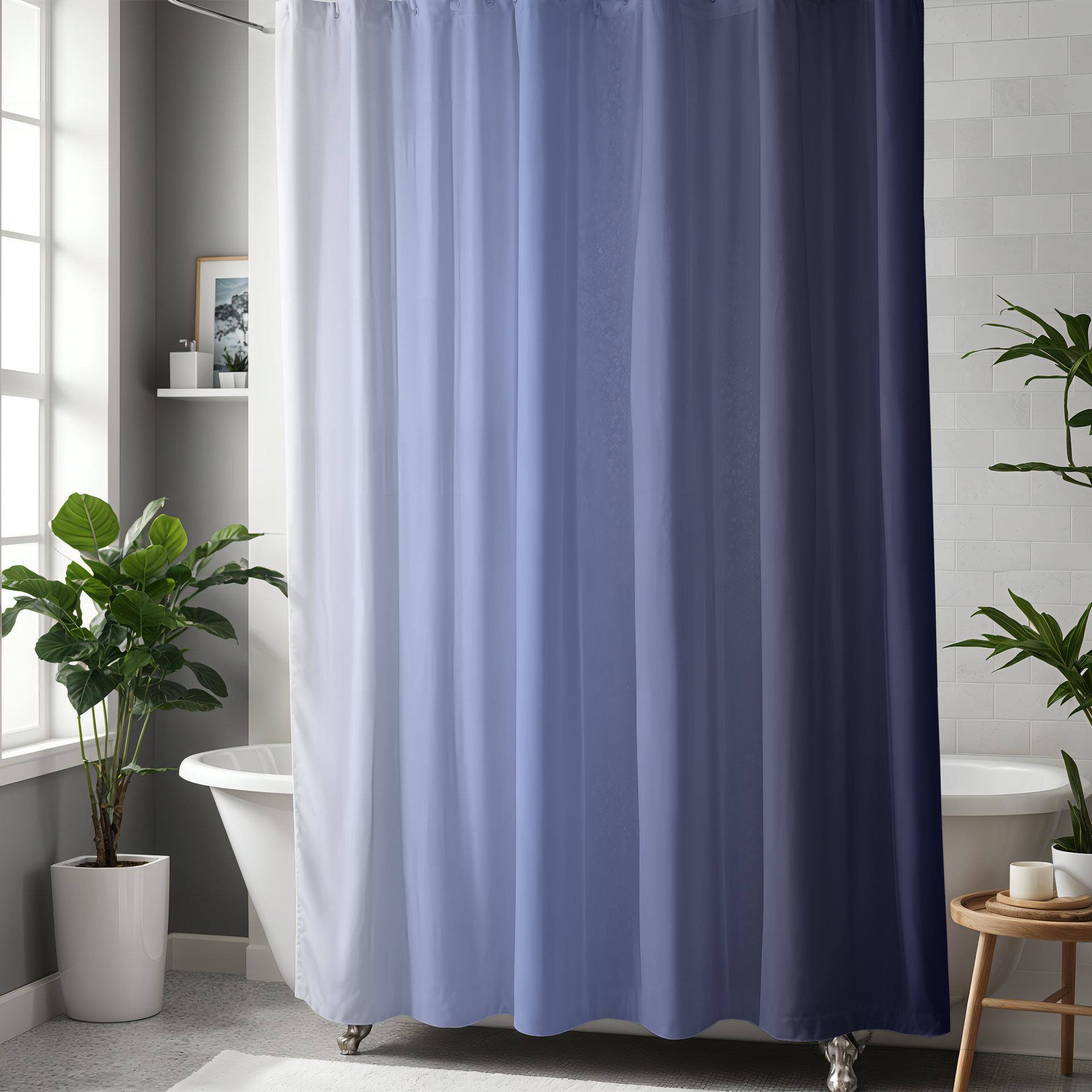 Blue Ombré Stripes Shower Curtain
