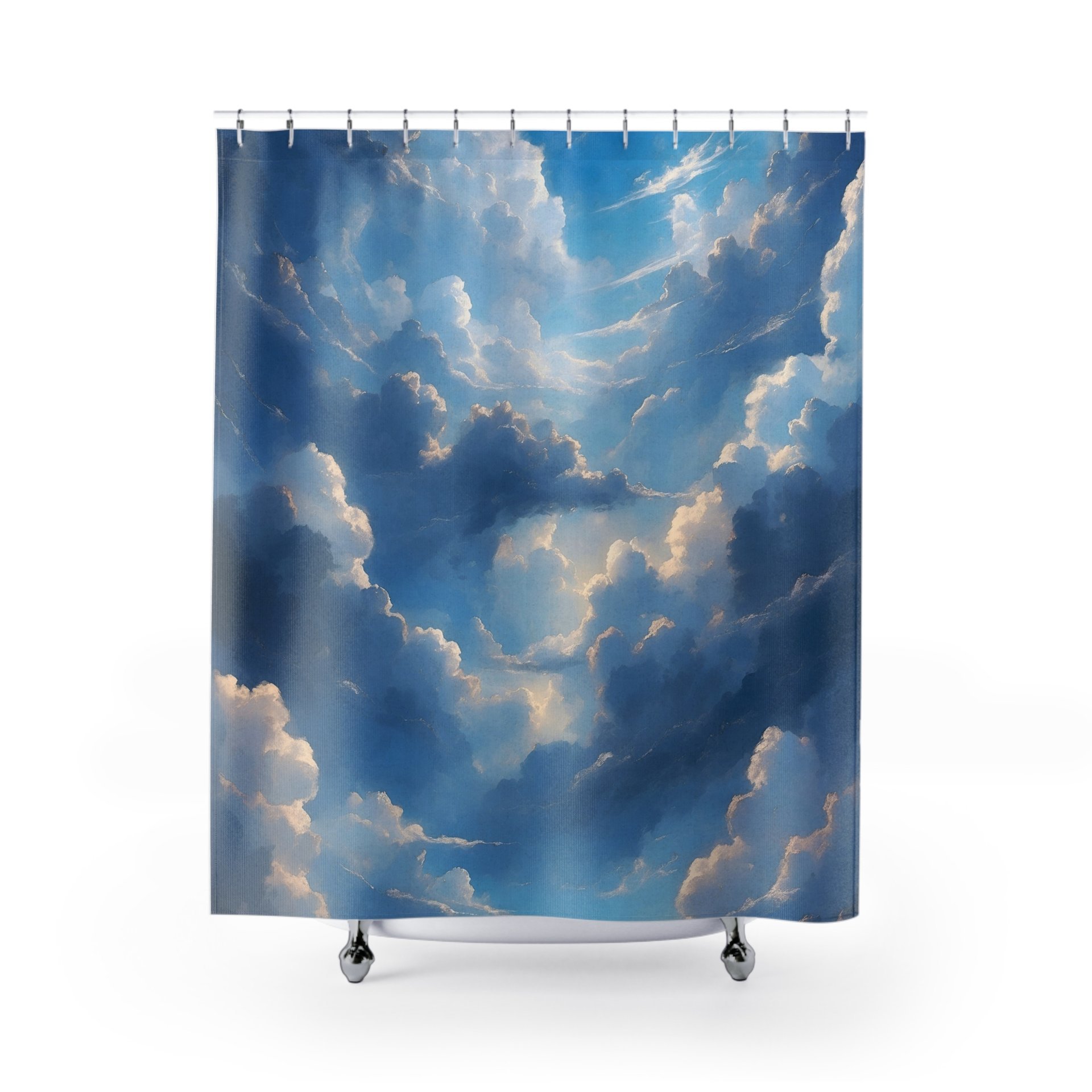 Blue Sky Shower Curtain, Fluffy White Clouds