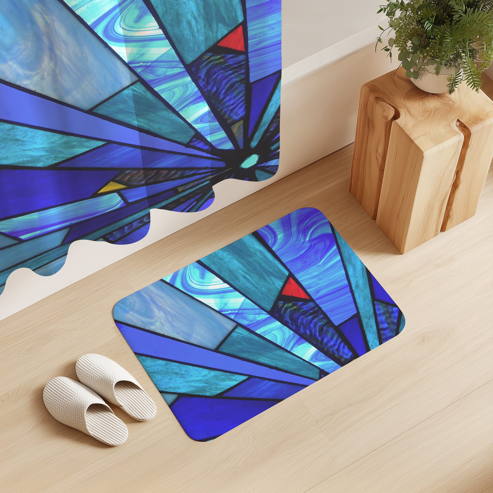Blue Nautical Stained Glass Shower Curtain