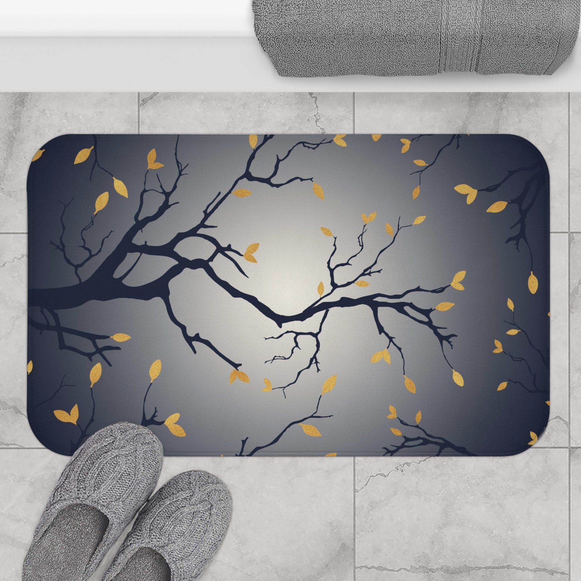 Moonlit Sky small bath mat, Navy Blue and Cream Ombré