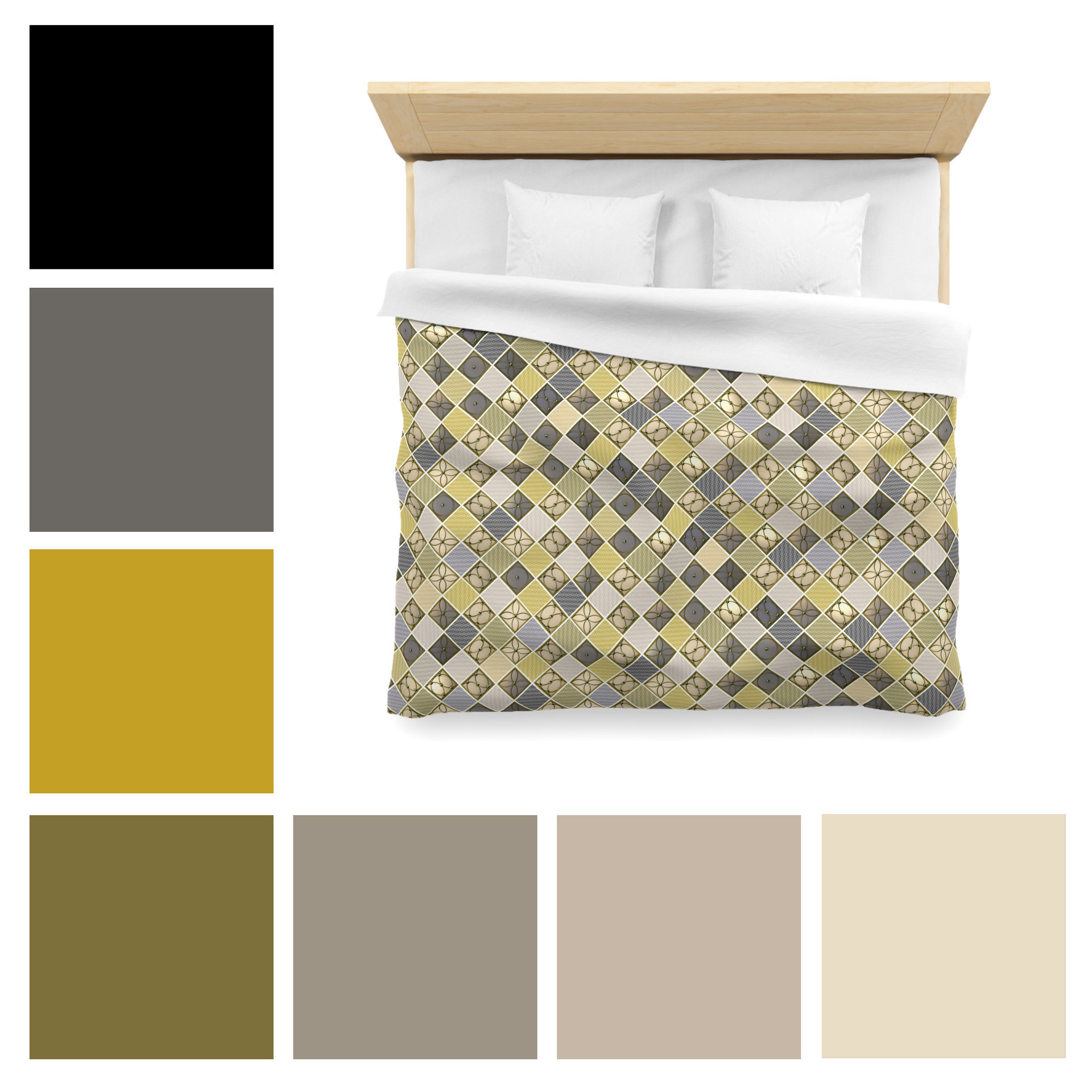Mustard Yellow Diamond Pattern King duvet cover showing the color palette of the design
