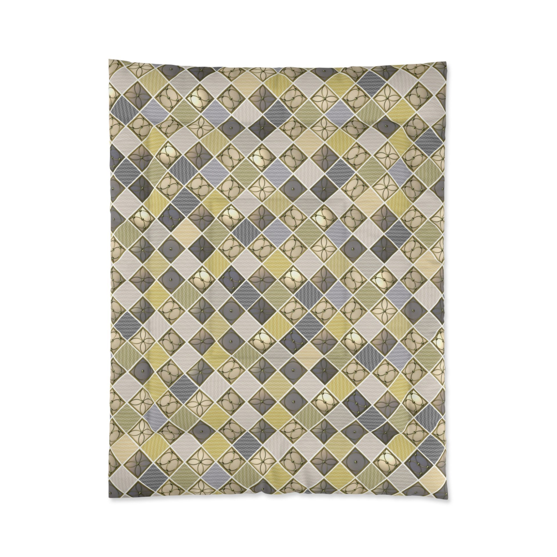 Mustard Yellow Diamond Pattern Bedding, Cotton or Poly