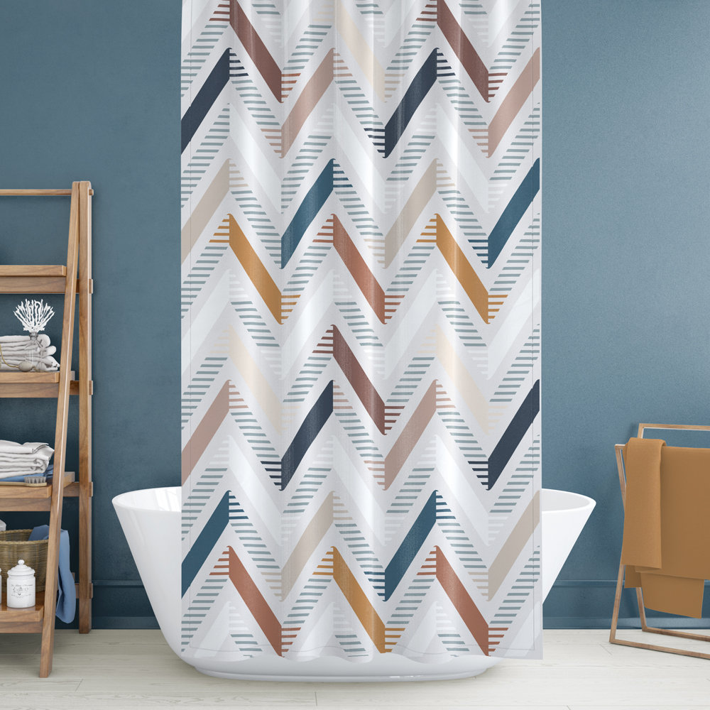Textured Chevron Geometric Shower Curtain