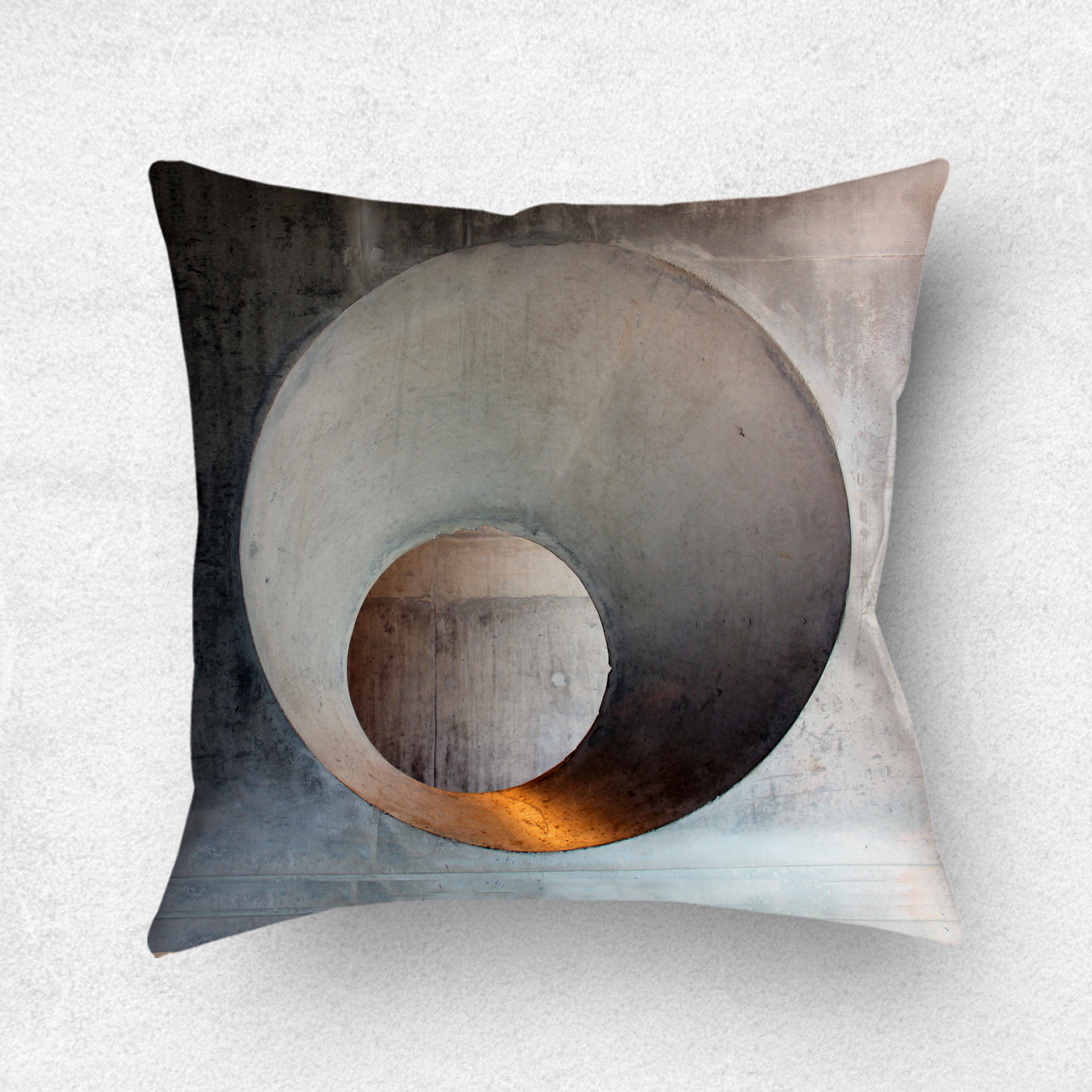 Minimalist Concrete Circle Art Throw Pillow – Modern Industrial Decor