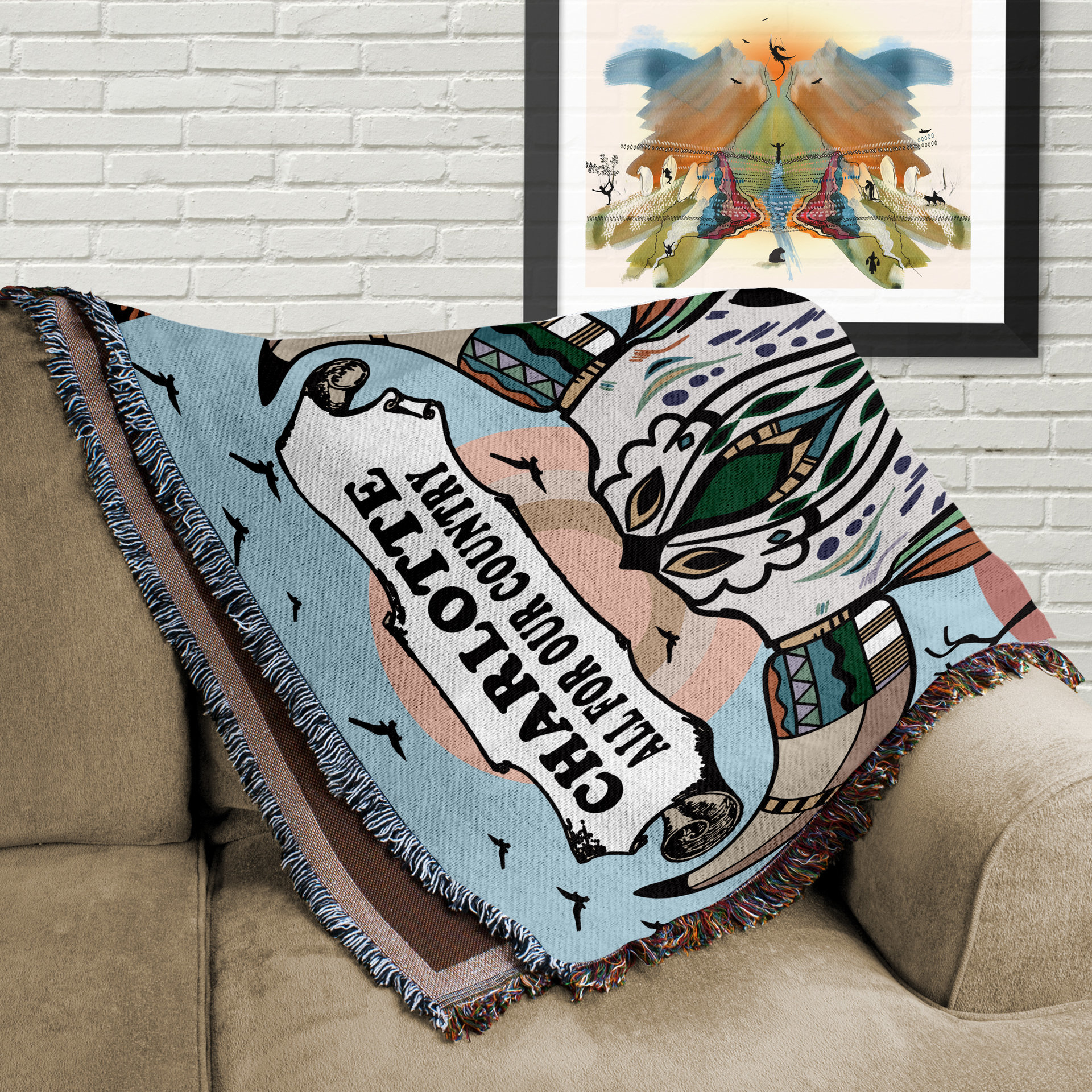 Personalized Southwestern Woven Cotton Throw Blanket, Cow skull design