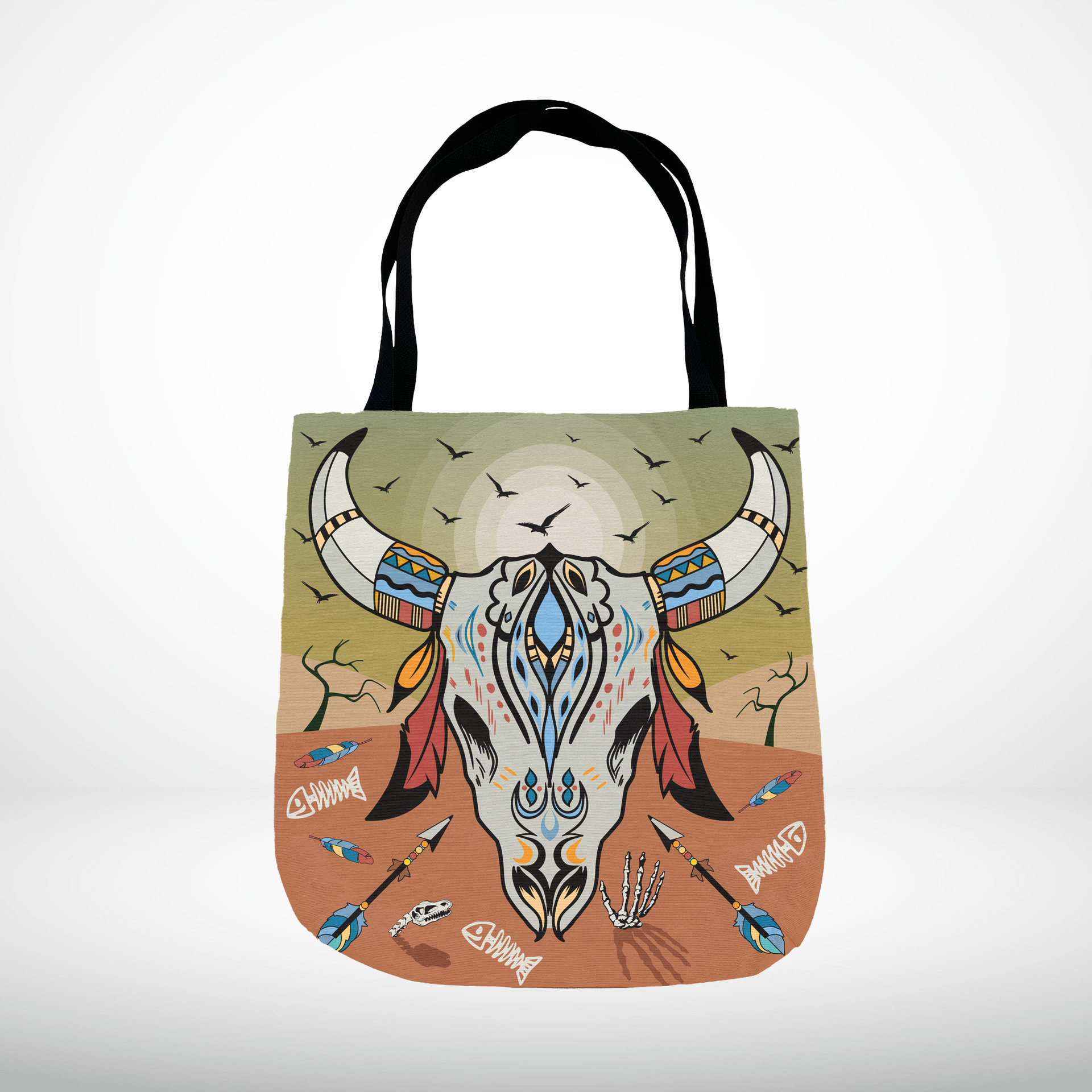 Cow Skull Tapestry Bag, Desert Sunset Colors Tote