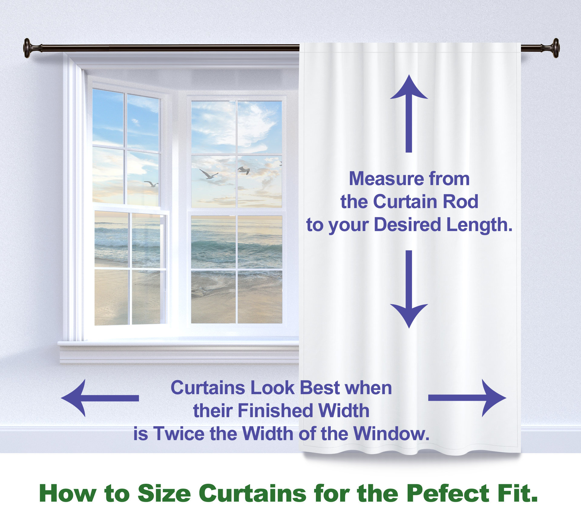 Info graphic on how to size rod pocket curtains
