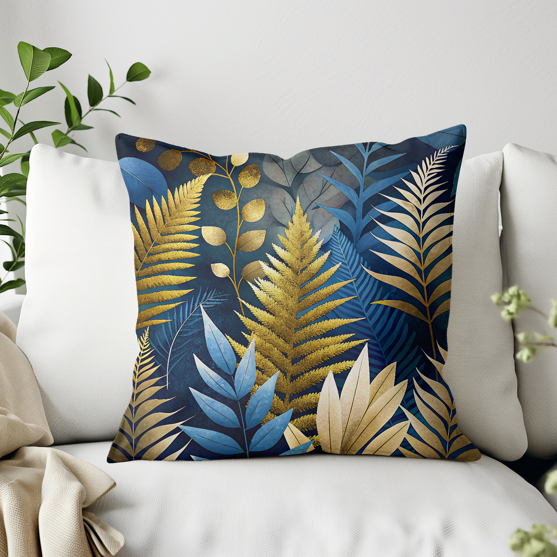 Botanical Leaves and Ferns Pillow