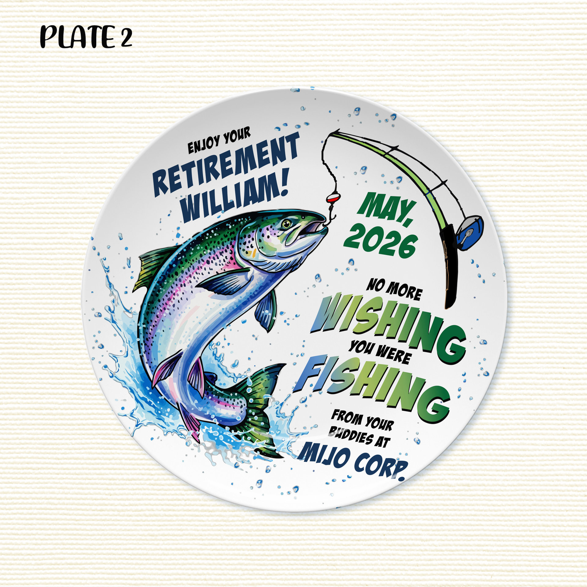 Personalized Coworker Retirement Gift Plate for a salmon Fisherman