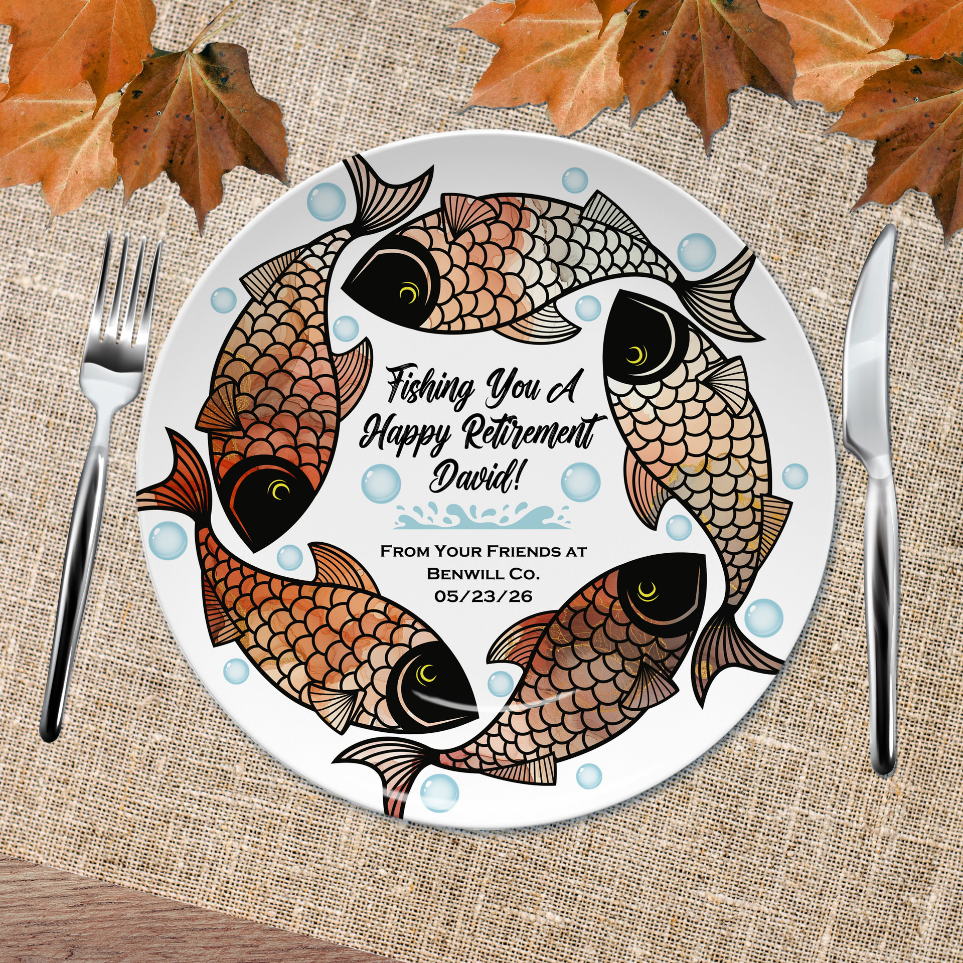 Personalized Coworker Retirement Gift Plate for a Fisherman