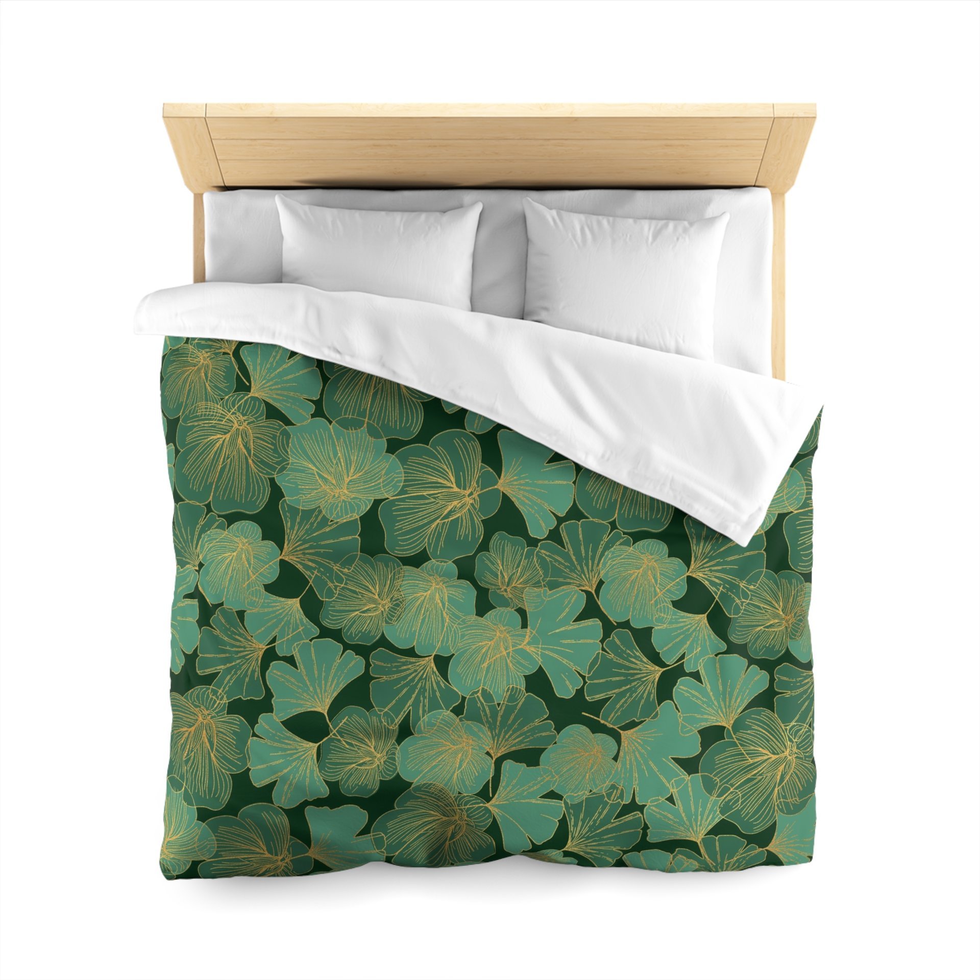 Green and Gold Asian Leaf queen duvet cover