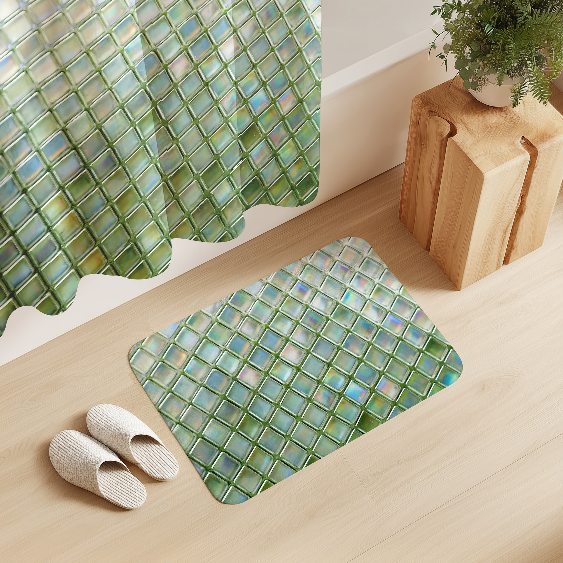 Green Ombré Tile Shower Curtain
