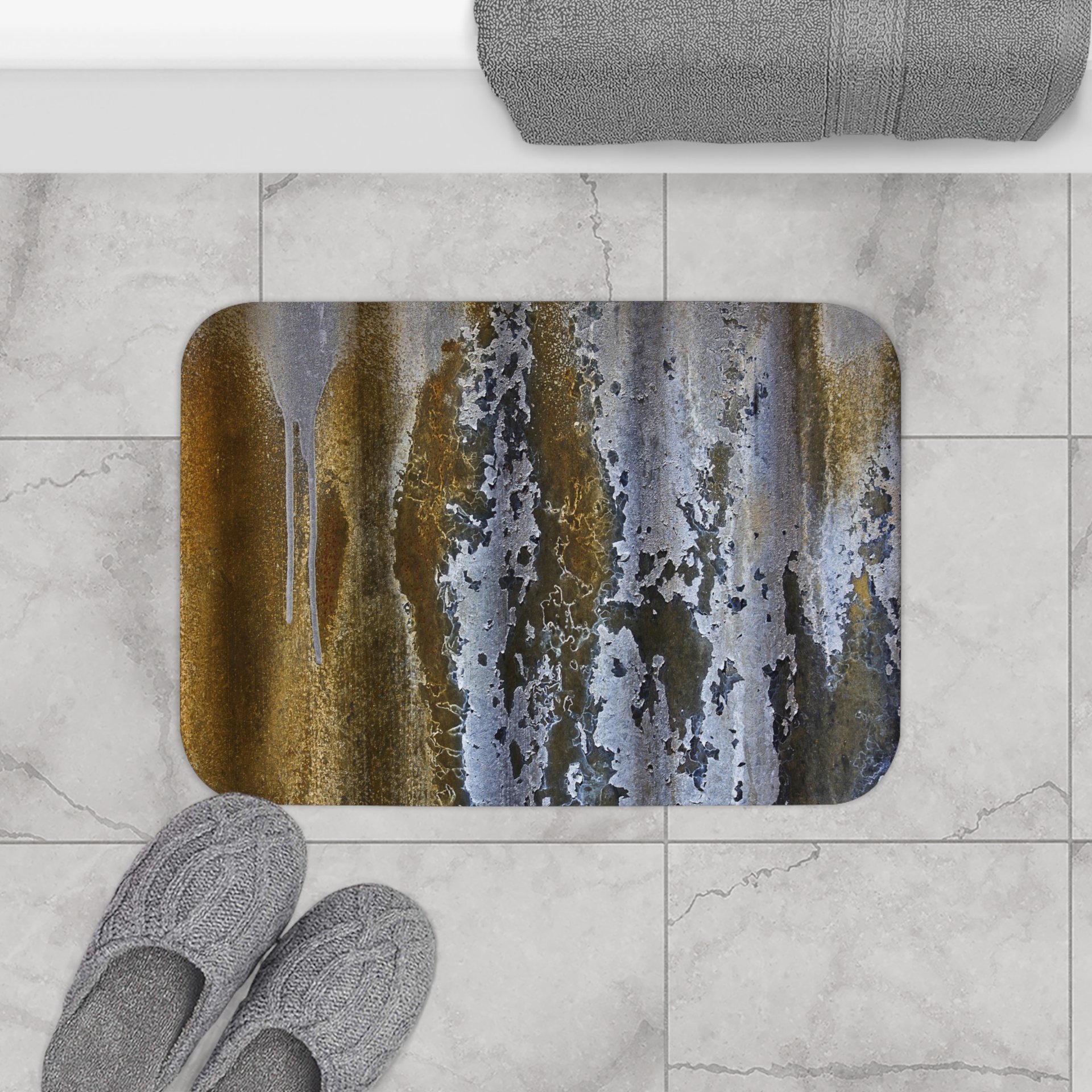 Small gold gray industrial bath mat