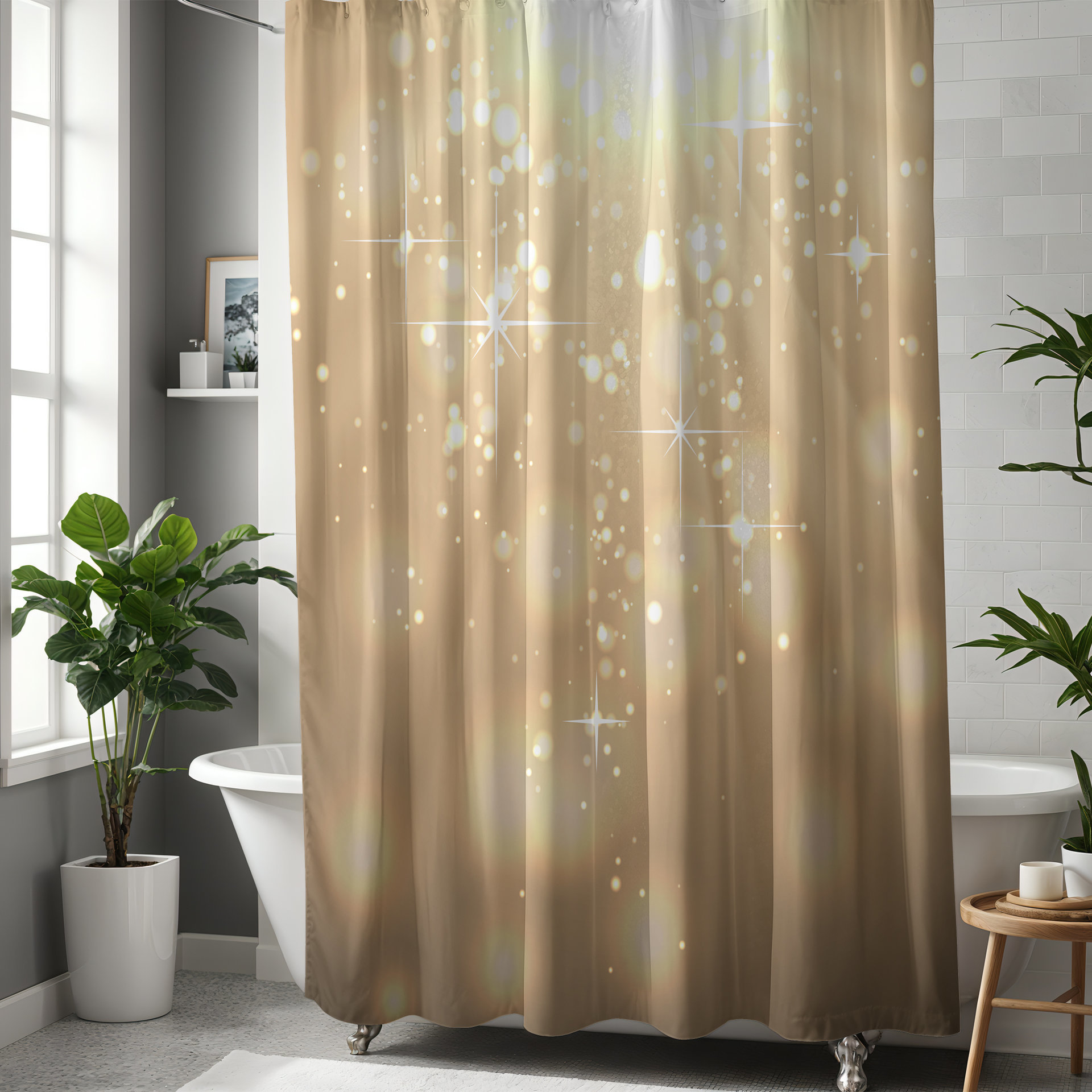 Gold Bokeh Lights Shower Curtain, Hollywood Glam Style