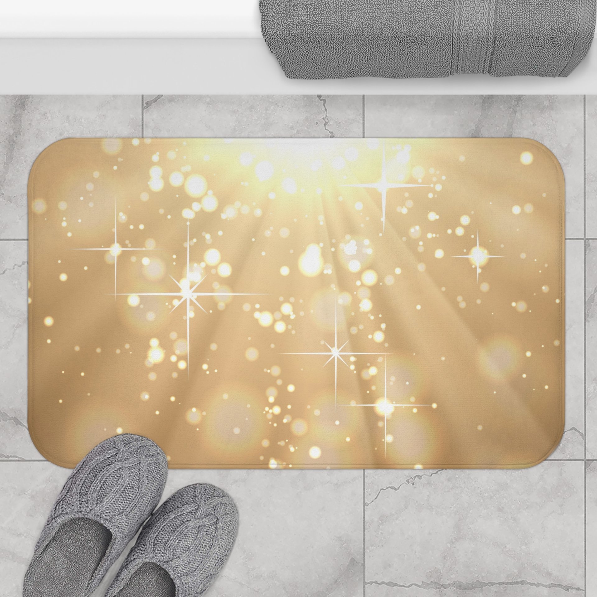 Gold Bokeh Lights Shower Curtain, Hollywood Glam Style