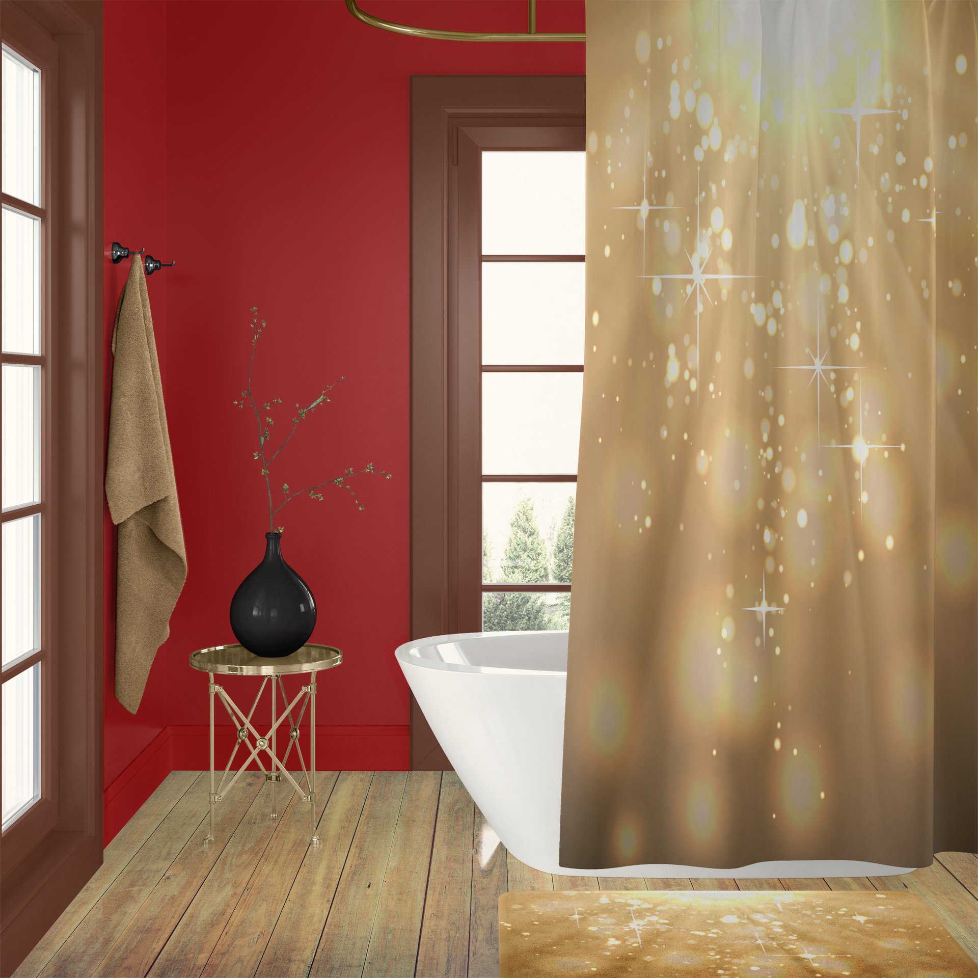 Gold Bokeh Lights Shower Curtain, Hollywood Glam Style