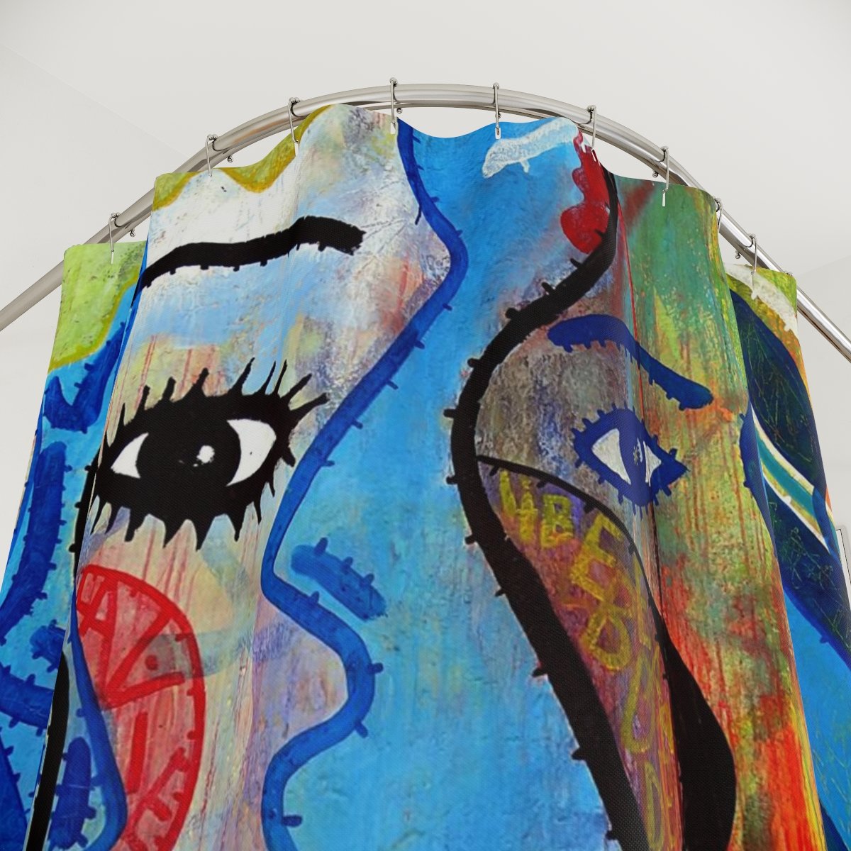 Large Abstract Faces Graffiti Shower Curtain