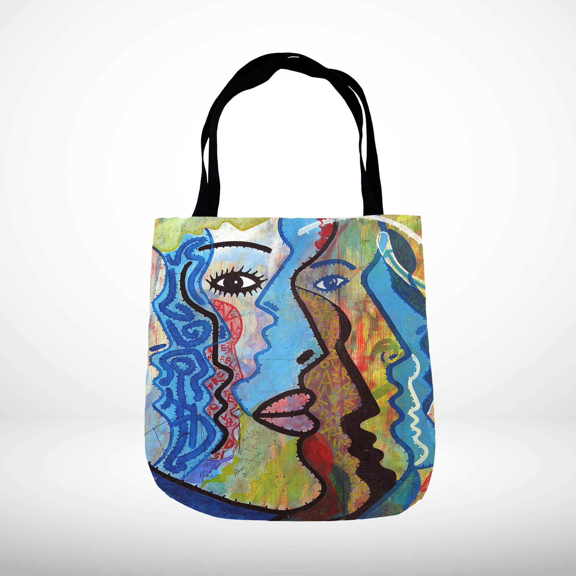 Abstract Faces Woven Tote, Urban Graffiti Street Art