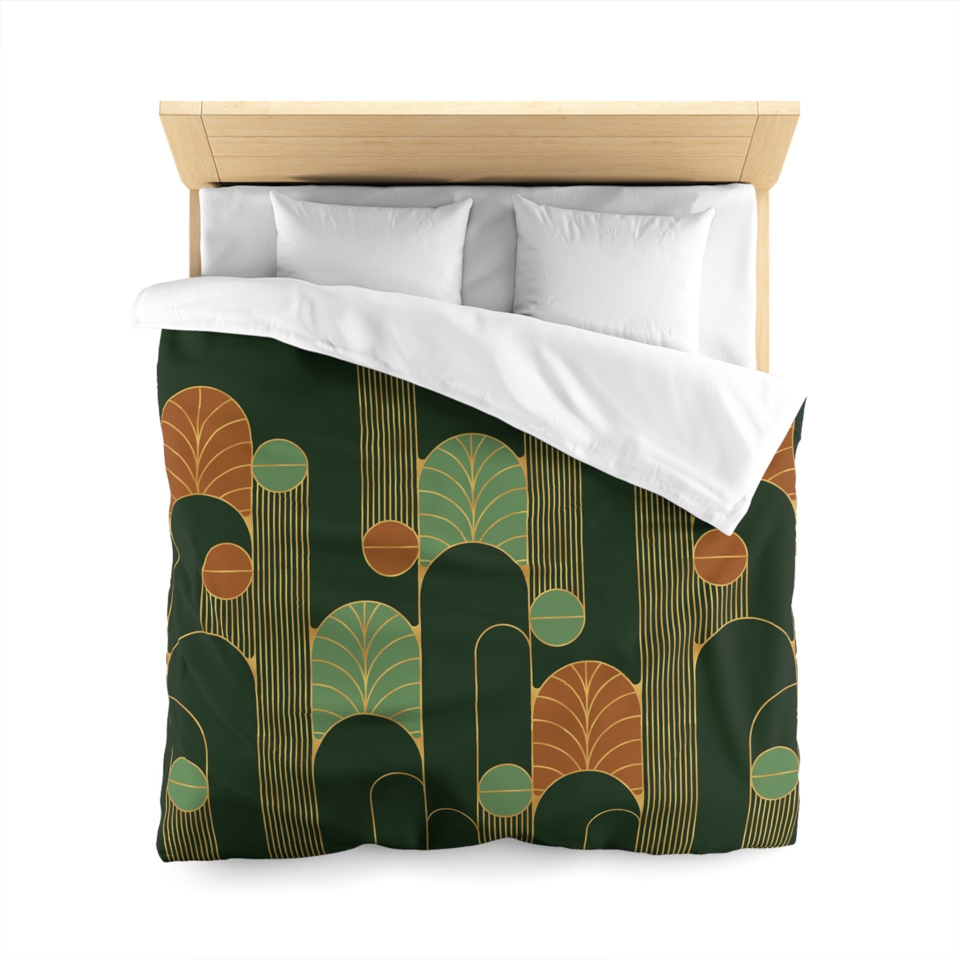 Forest Green Art Deco Bedding, Poly or Cotton Comforter or Duvet Cover, Pillow Shams