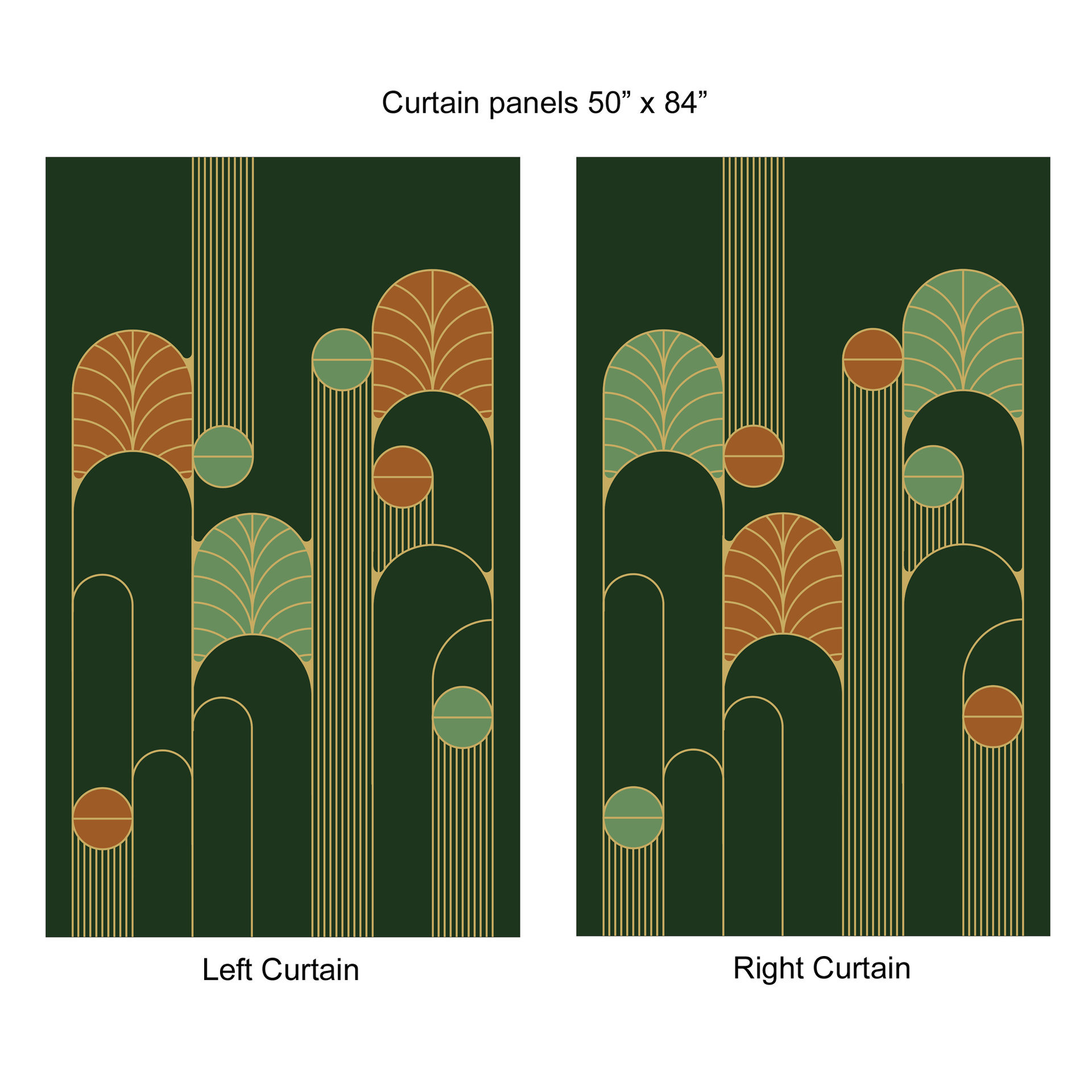 Forest Green Art Deco Rod Pocket Window Curtains 50x84