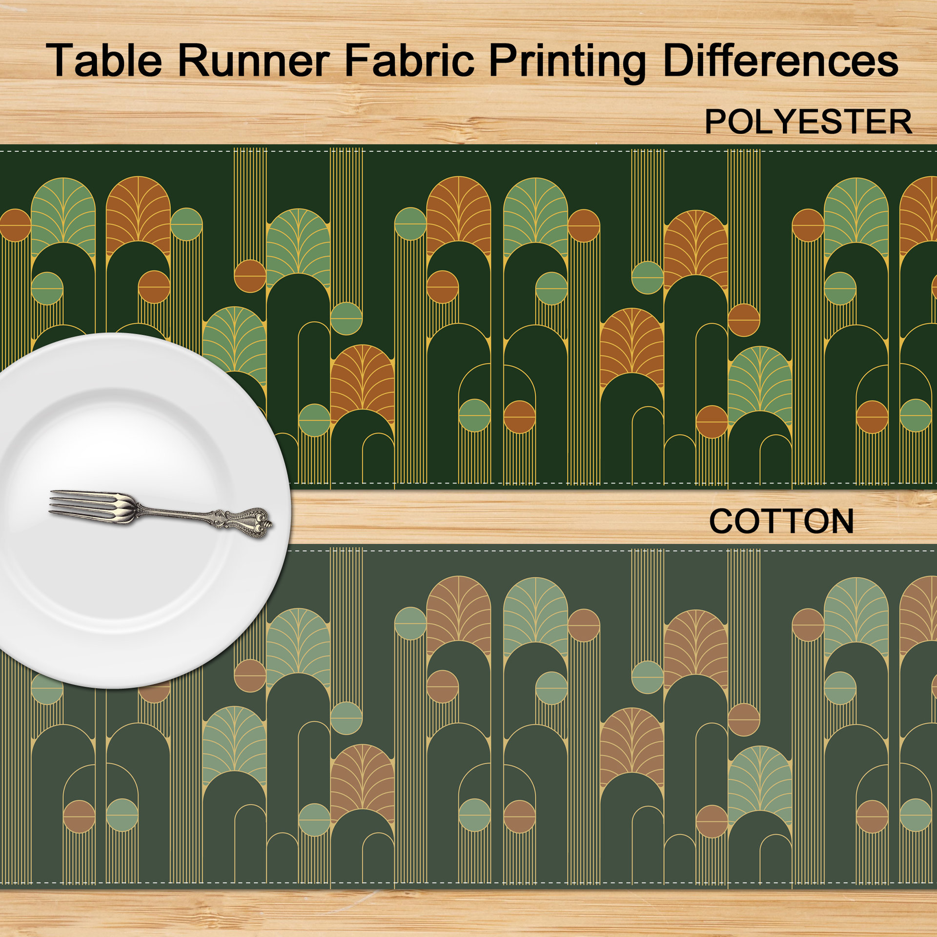 Art Deco Table Runner fabric vibrancy printing differences between cotton and polyester