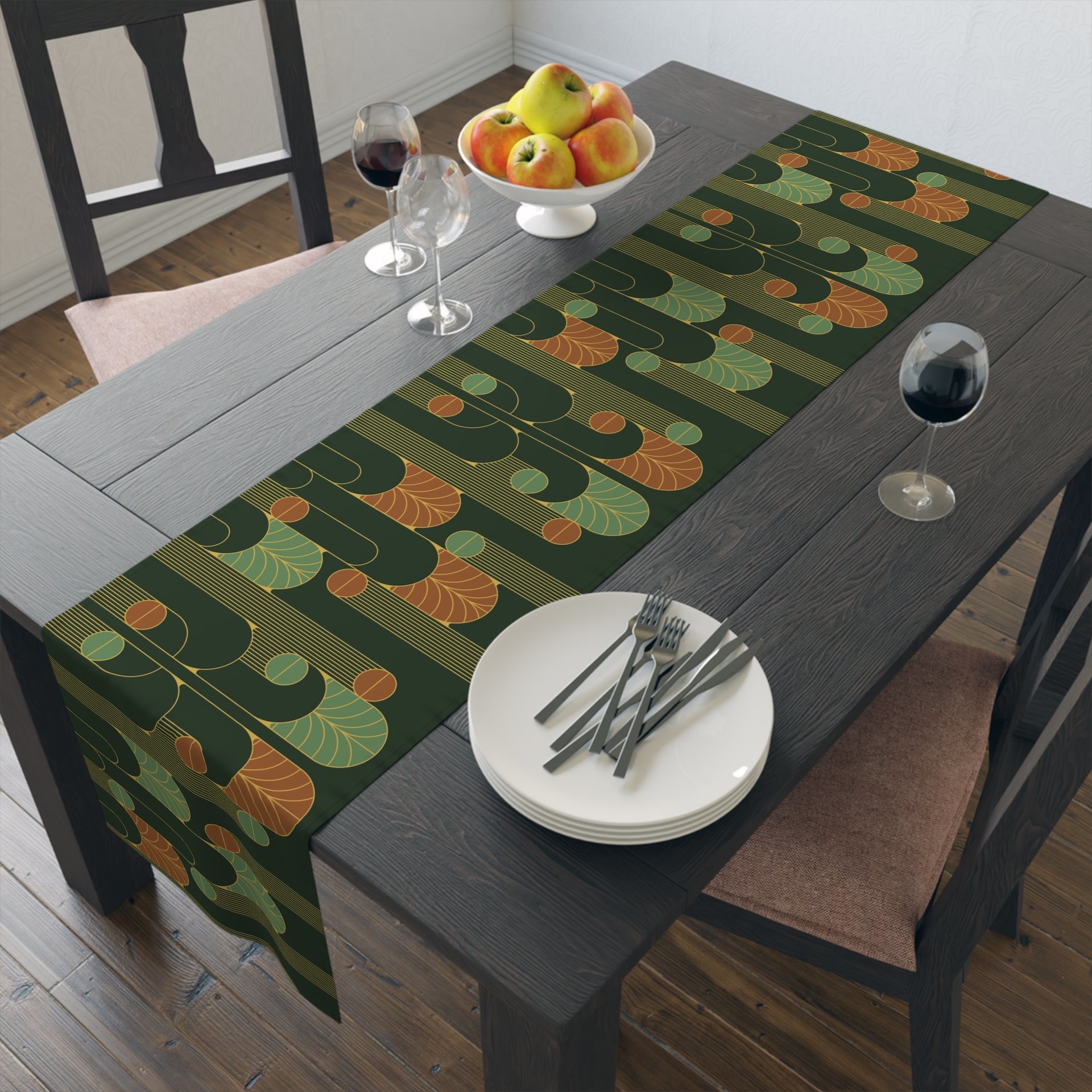 Forest Green Art Deco Table Runner