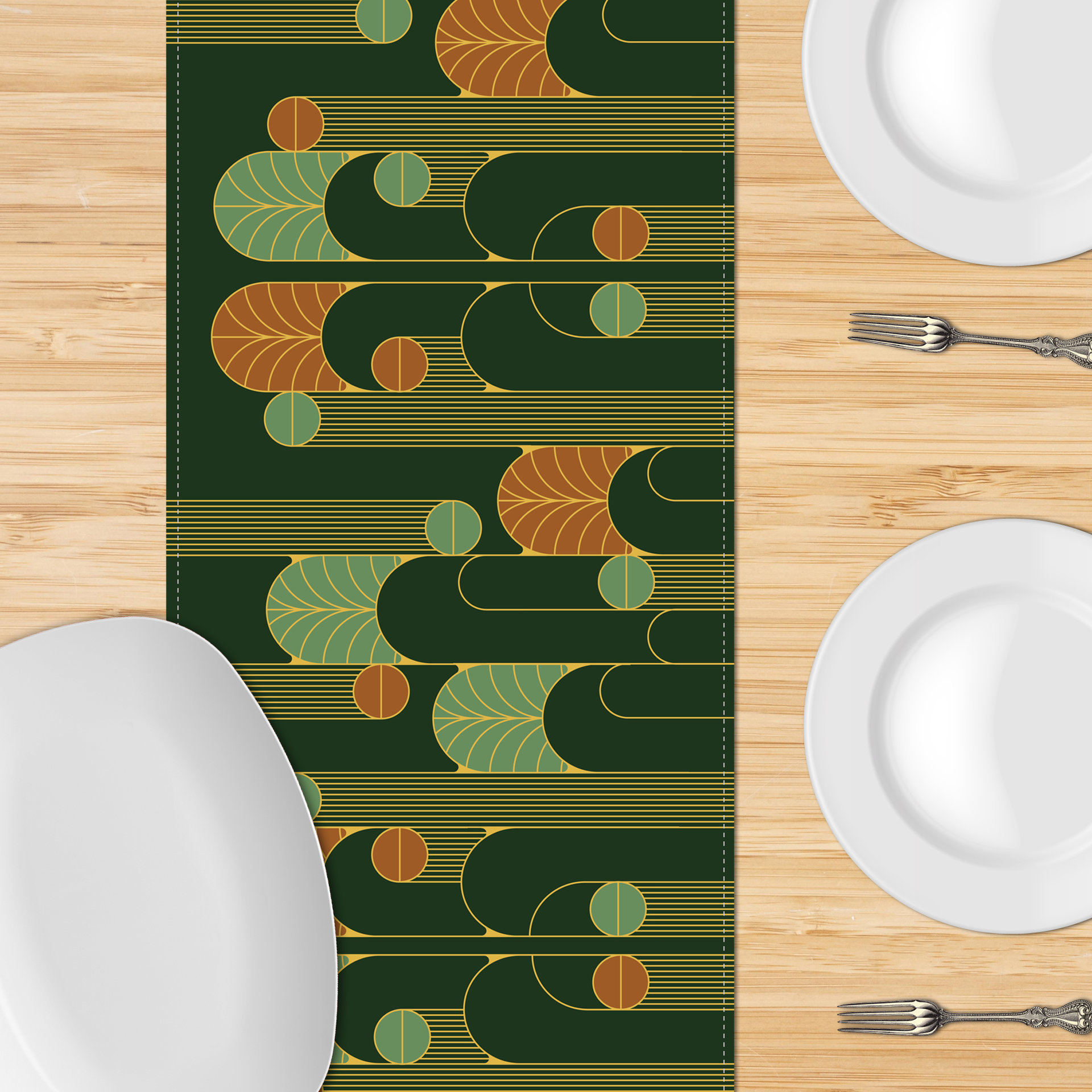 Forest Green Art Deco Table Runner