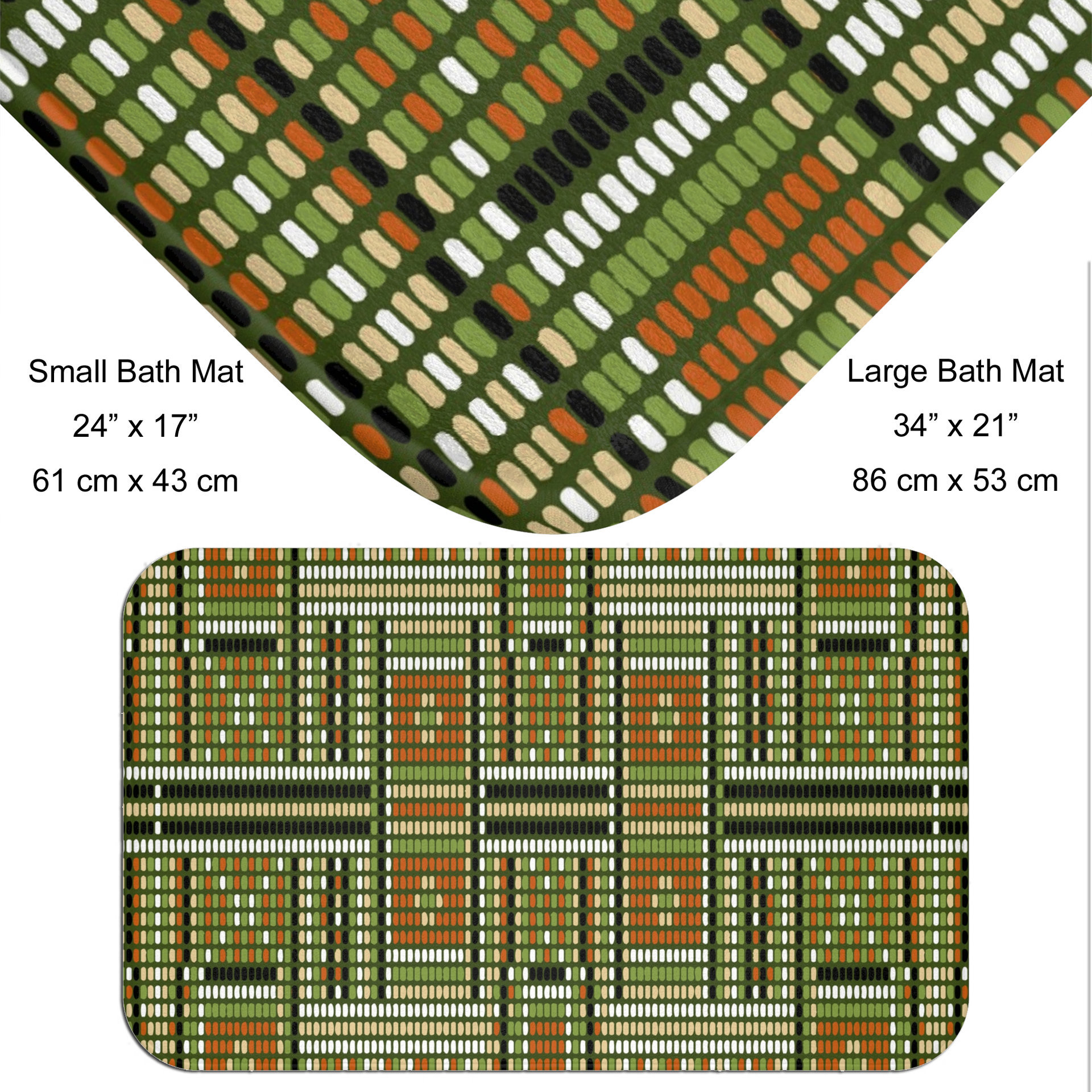 Beadwork bath mat size chart and close up